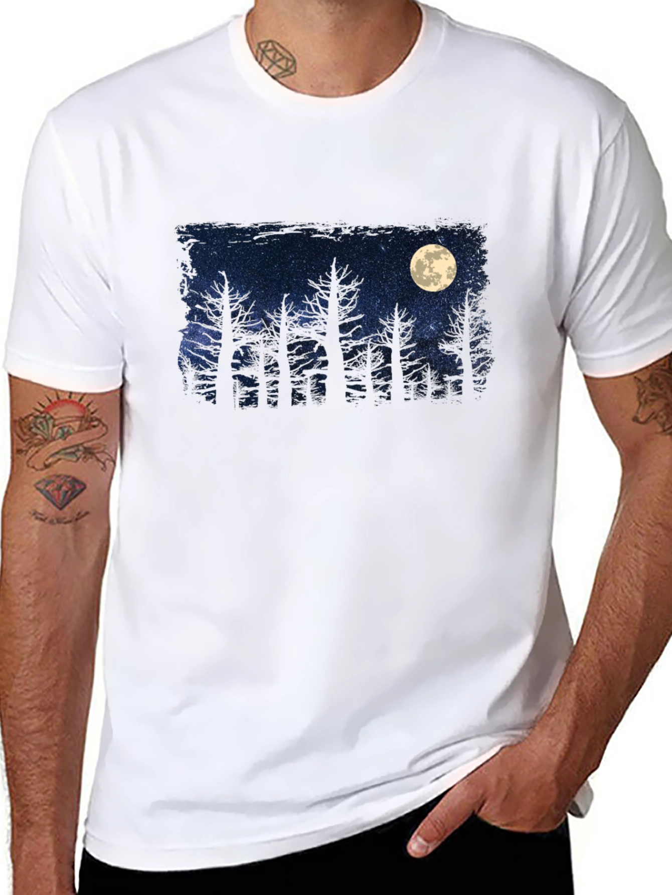 Black Moonlit Forest Graphic Tee - Dark Sky Design view 8