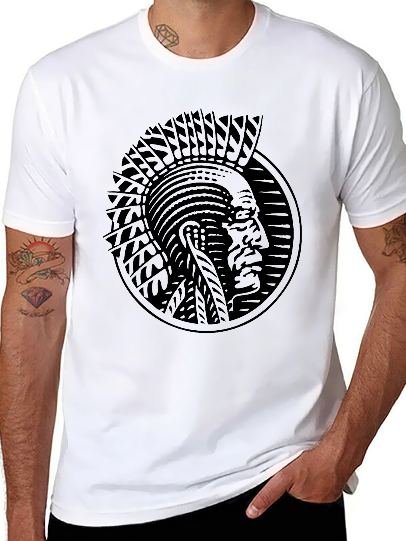 Black Tribal Chief Graphic Black T-Shirt view 8