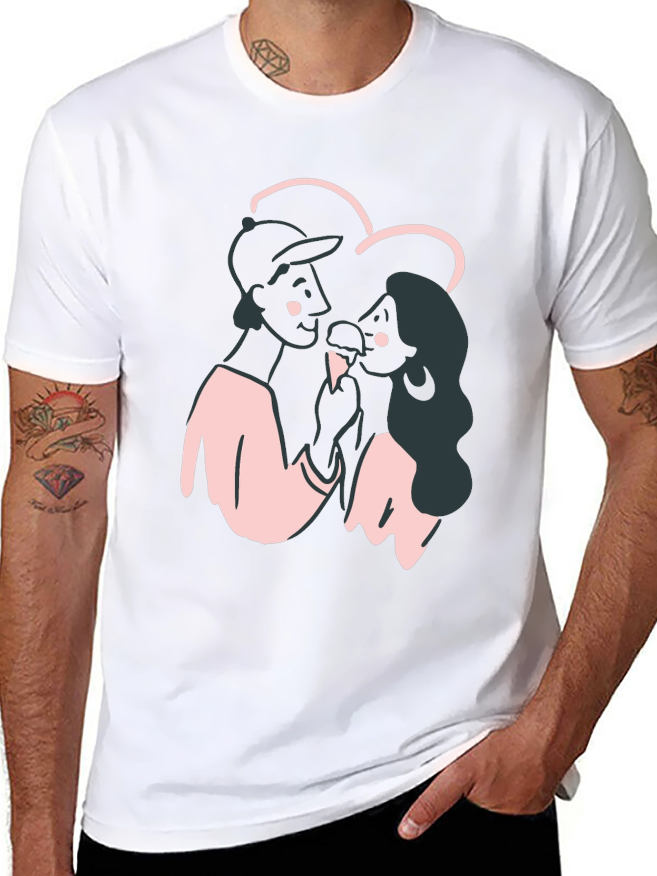 Black Couple's Cartoon Graphic Black T-Shirt view 8