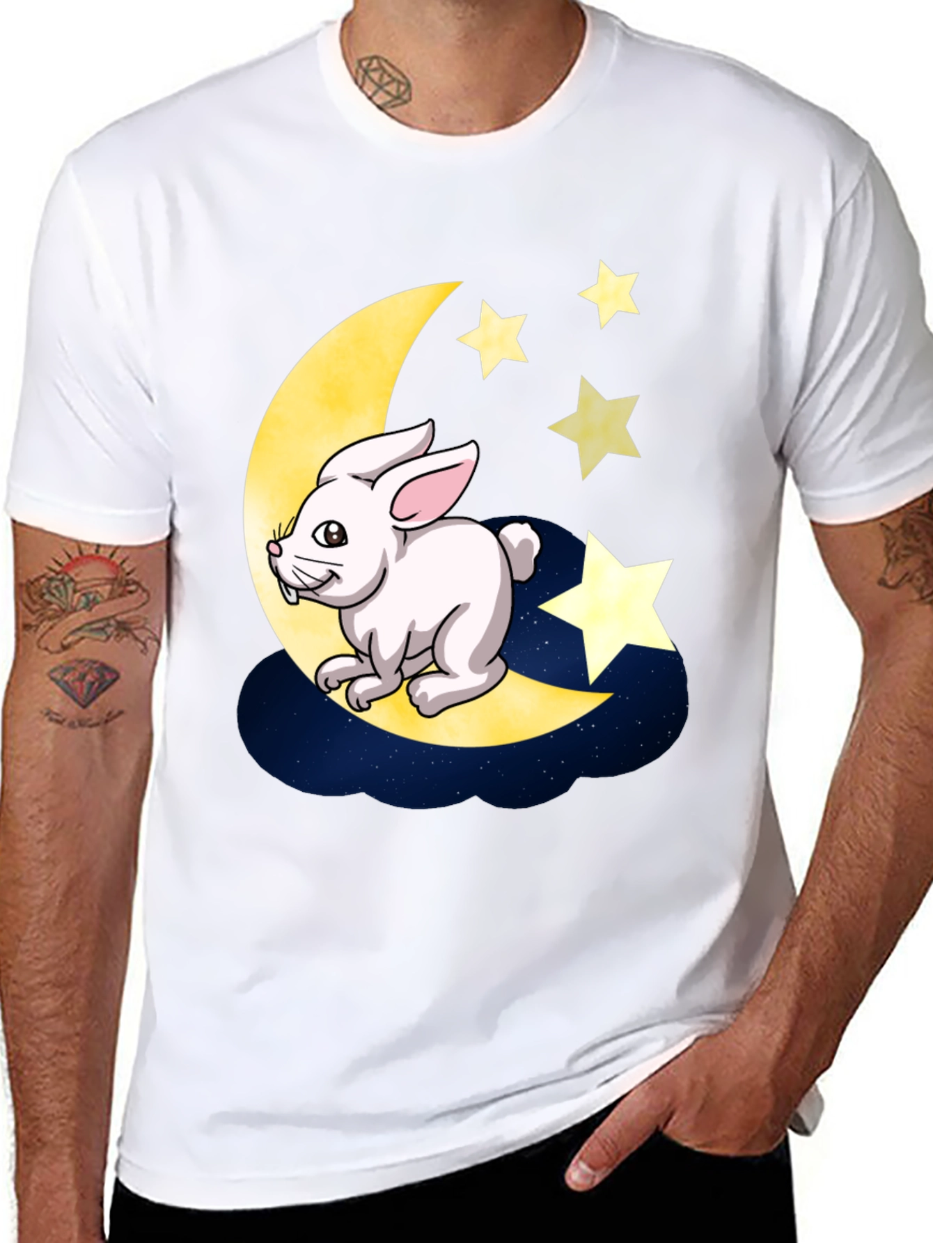 Black Moon Rabbit Graphic Tee - Black Cotton T-Shirt view 8
