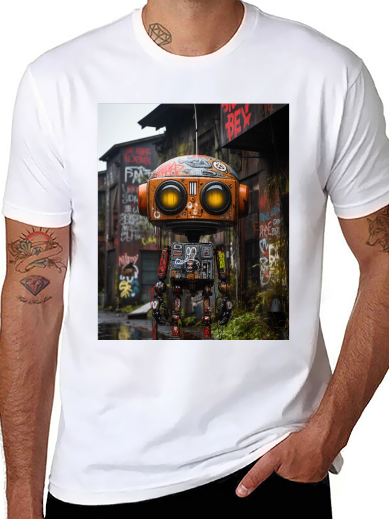 Black Urban Robot T-Shirt - Unique Graphic Tee view 8