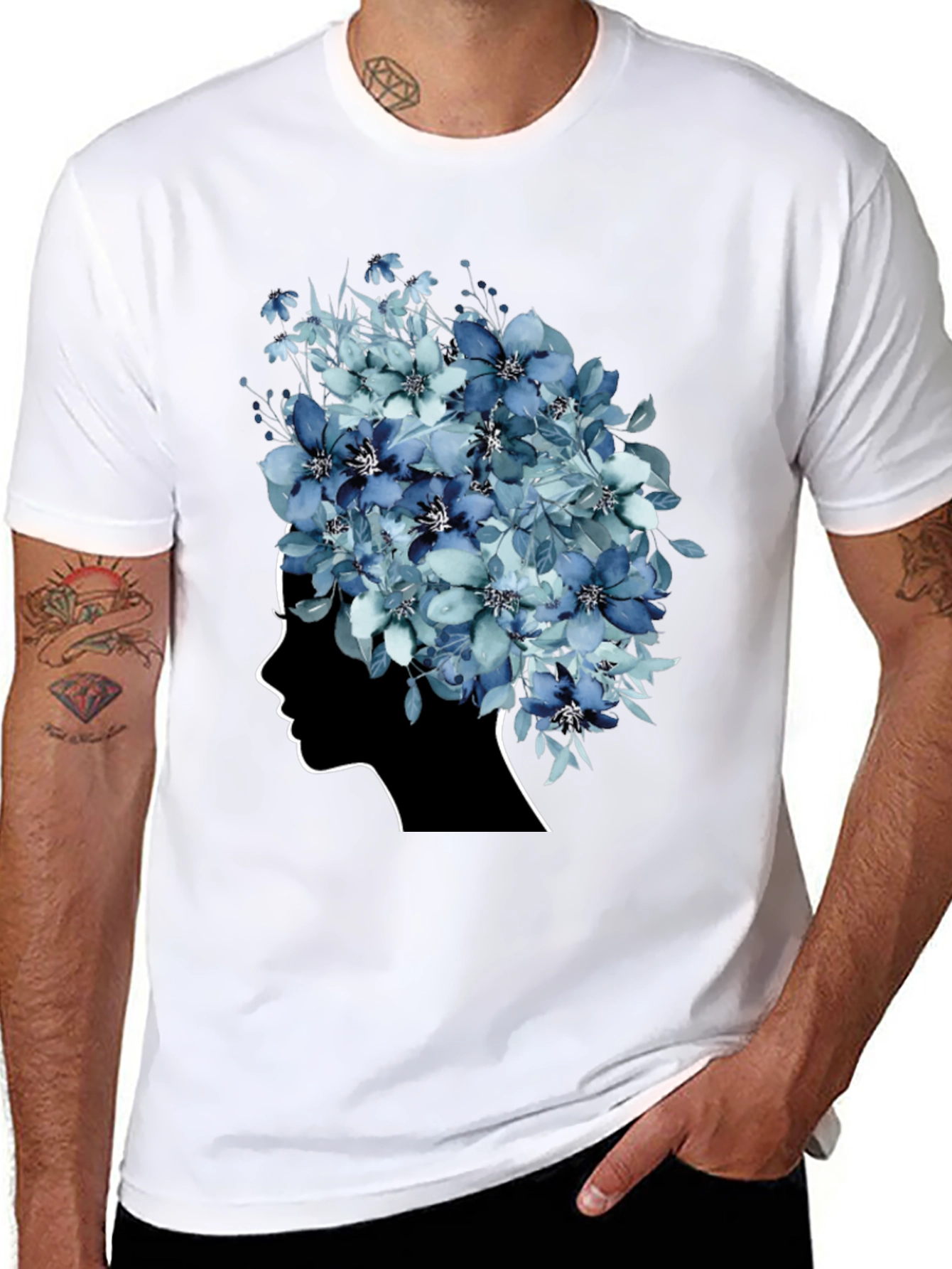 Black Floral Silhouette Graphic Tee - Modern Artistic Design view 8