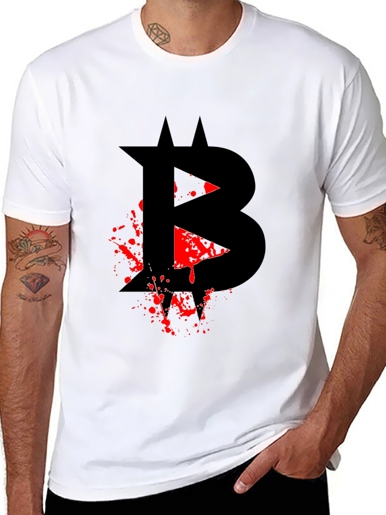 Black Bitcoin Blood Splatter Graphic Black T-Shirt view 8
