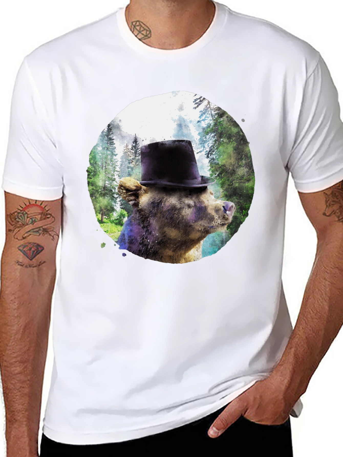 Black Bear in Top Hat Graphic Tee - Unique Forest Design view 8
