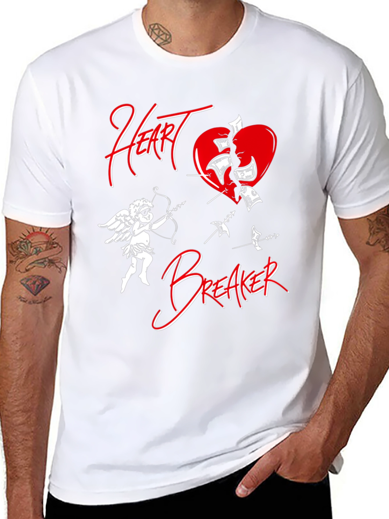 Black Heart Breaker T-Shirt with Cupid and Broken Heart Design view 8