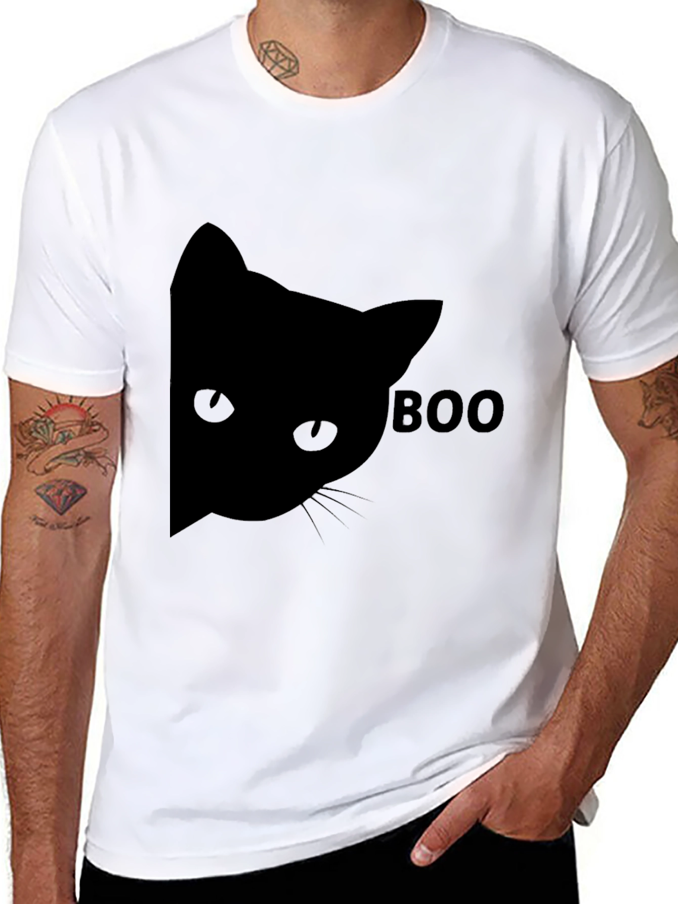 Black Boo Cat Black Tee - Halloween Fun view 8