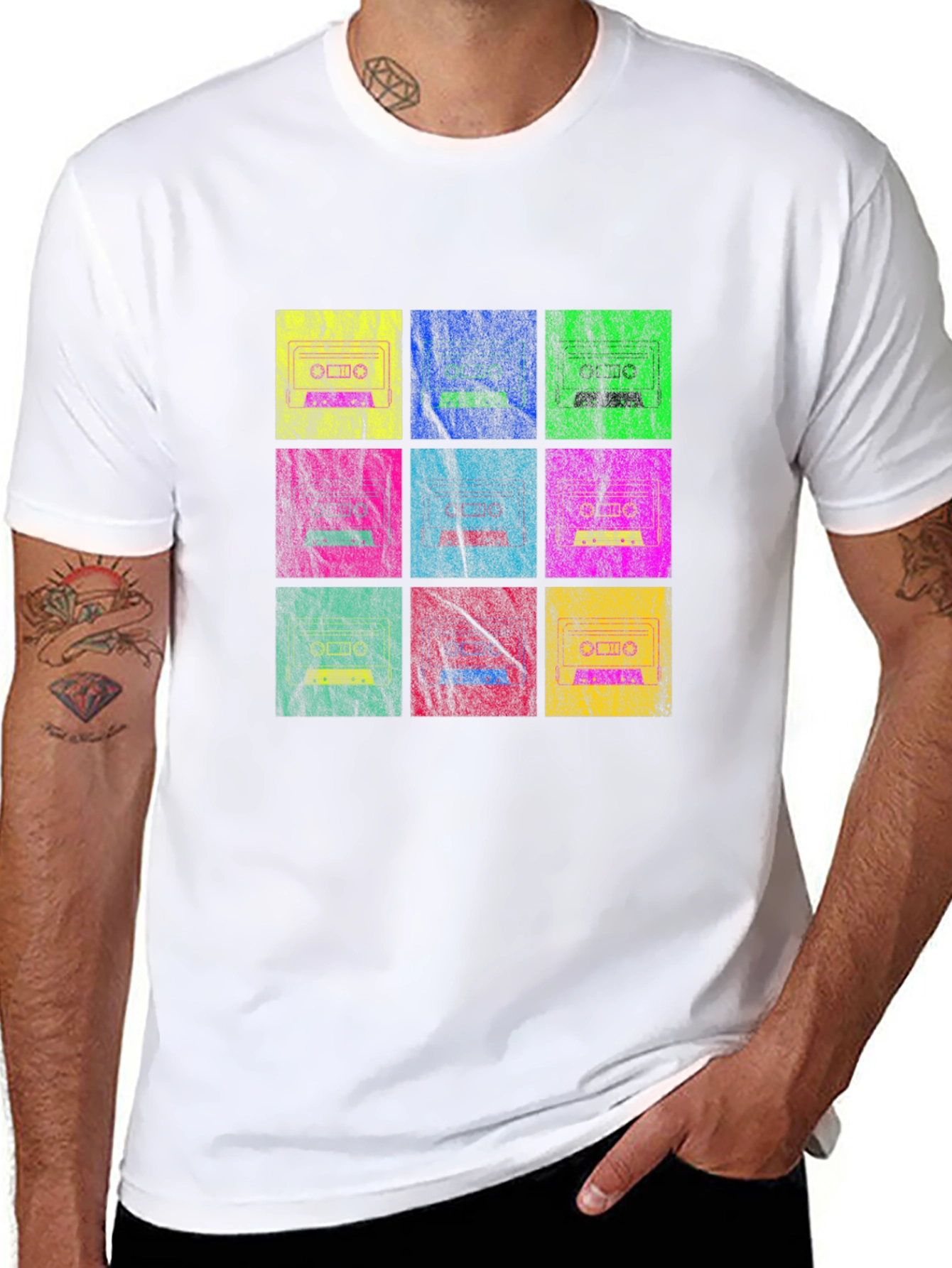 Black Retro Cassette Tape Grid T-Shirt view 8