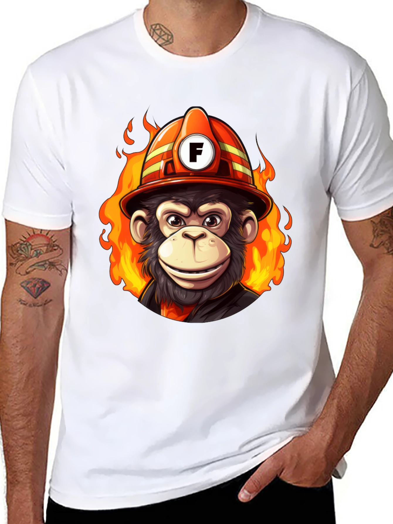 Black Fire Monkey Tee - Fun Cartoon Firefighter Ape T-Shirt view 8