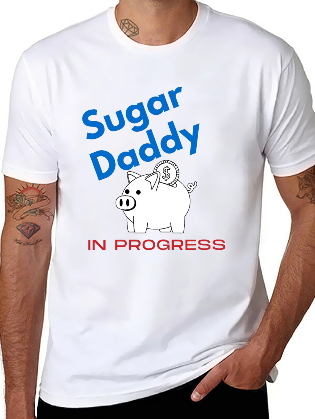 Black Sugar Daddy in Progress Piggy Bank Funny Graphic T-Shirt view 8