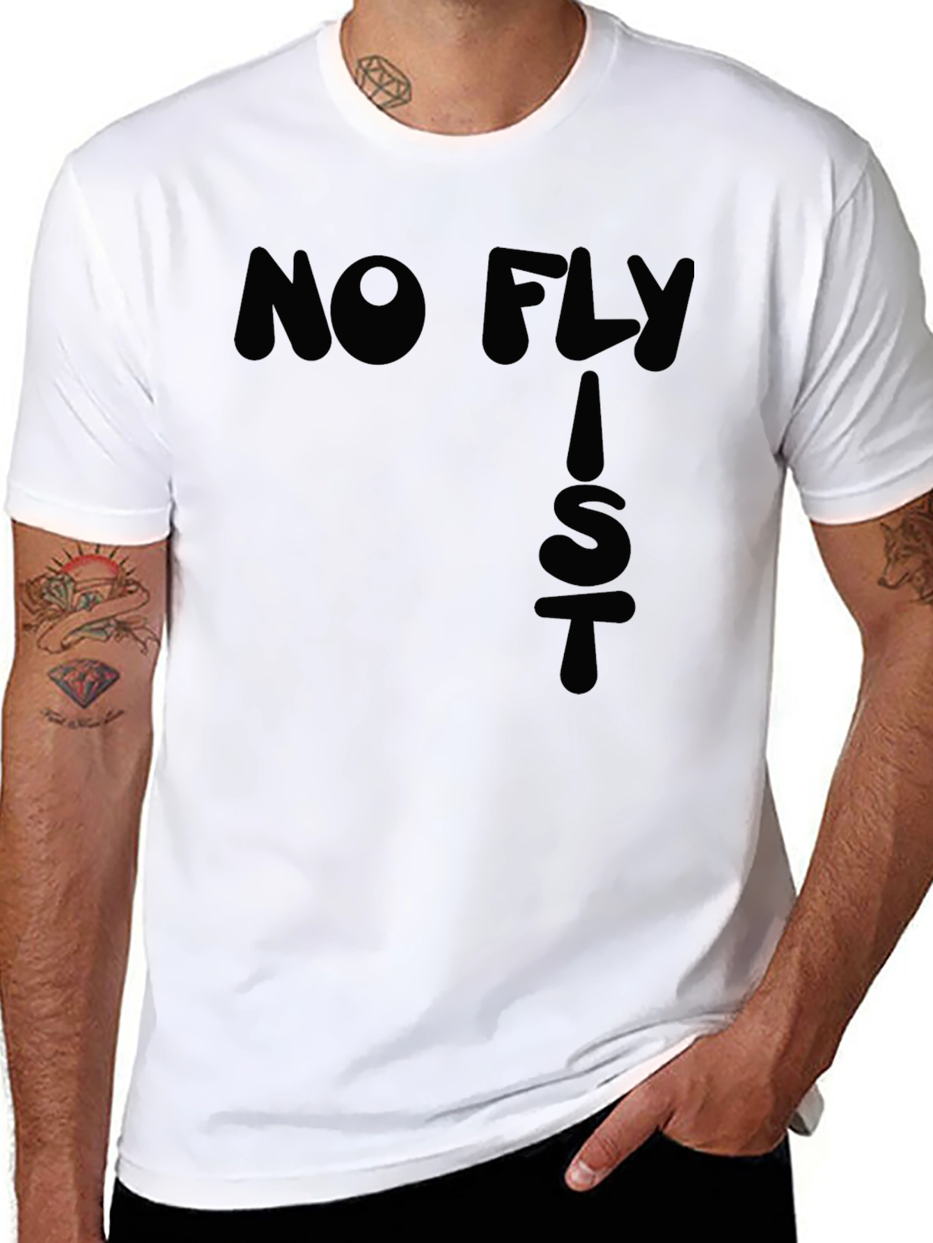 Black No Fly List T-Shirt - Bold Graphic Tee view 8