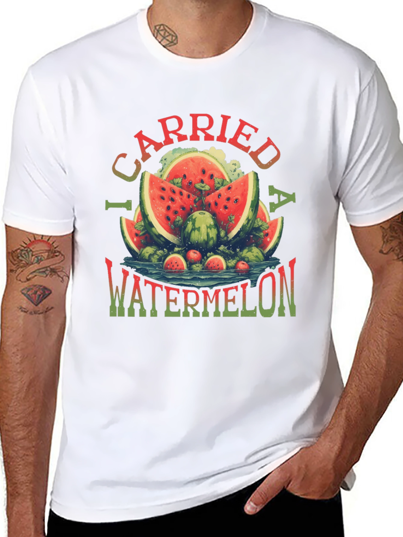 Black I Carried a Watermelon T-Shirt - Funny Summer Tee view 8