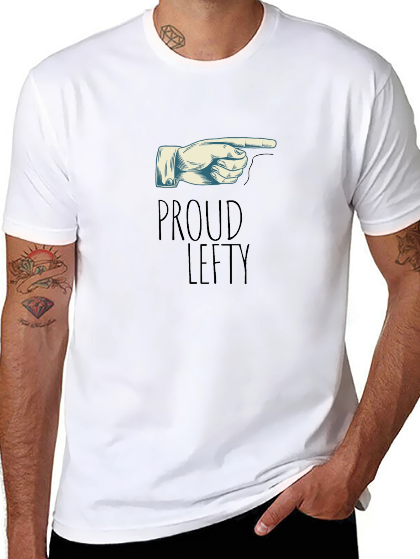 Black Proud Lefty T-Shirt - Pointing Hand Graphic Tee view 8