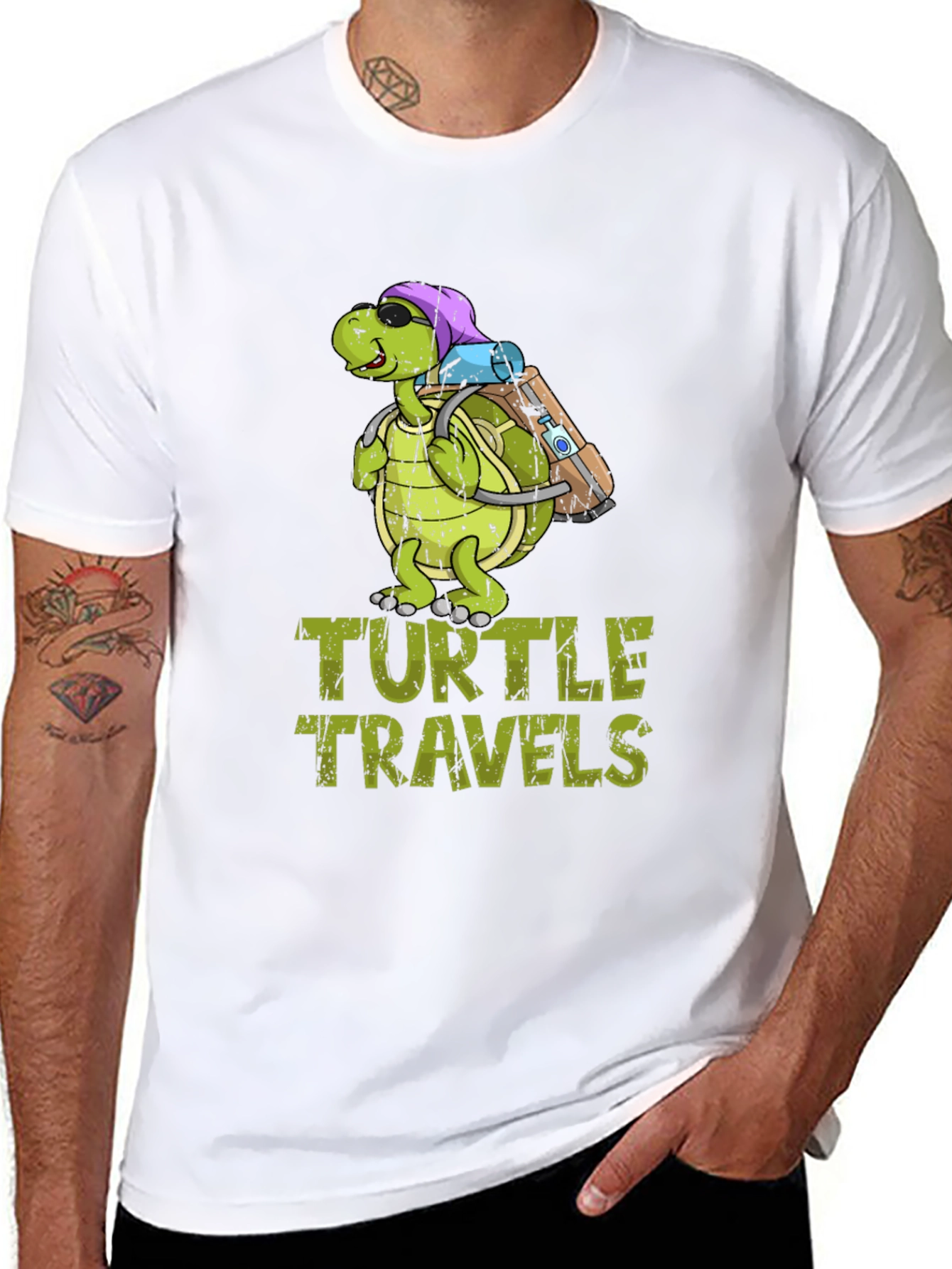 Black Turtle Travels T-Shirt, Funny Cartoon Graphic Tee view 8
