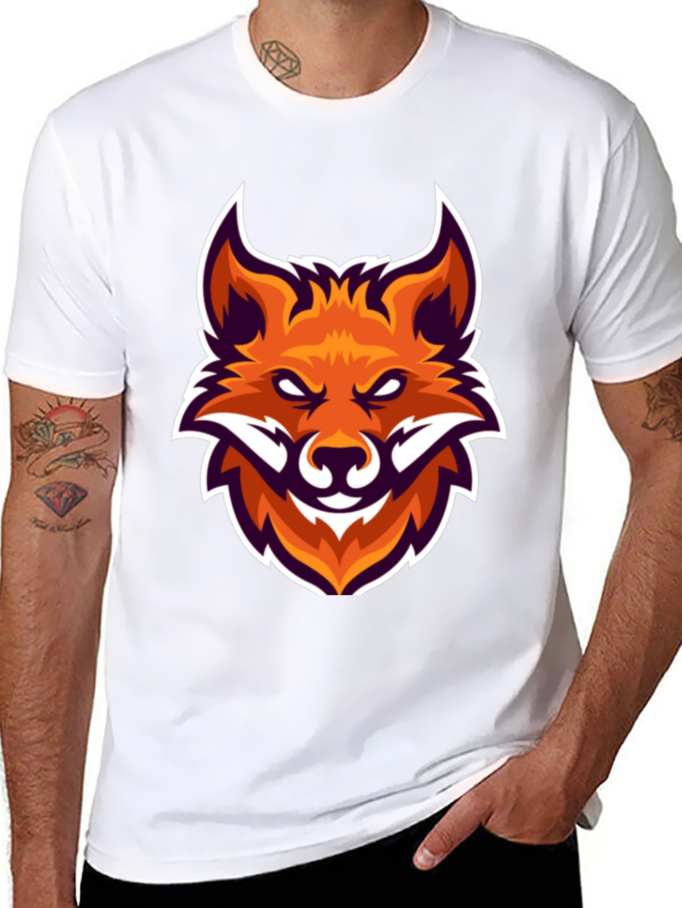 Black Black T-Shirt with Fox Head Graphic view 8
