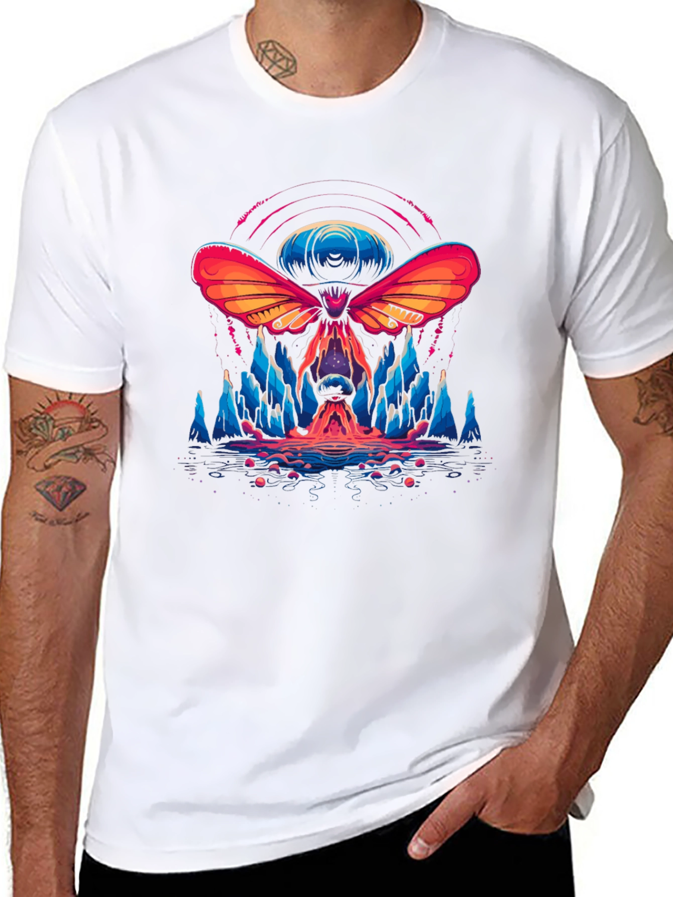 Black Psychedelic Moth Graphic T-Shirt - Black view 8