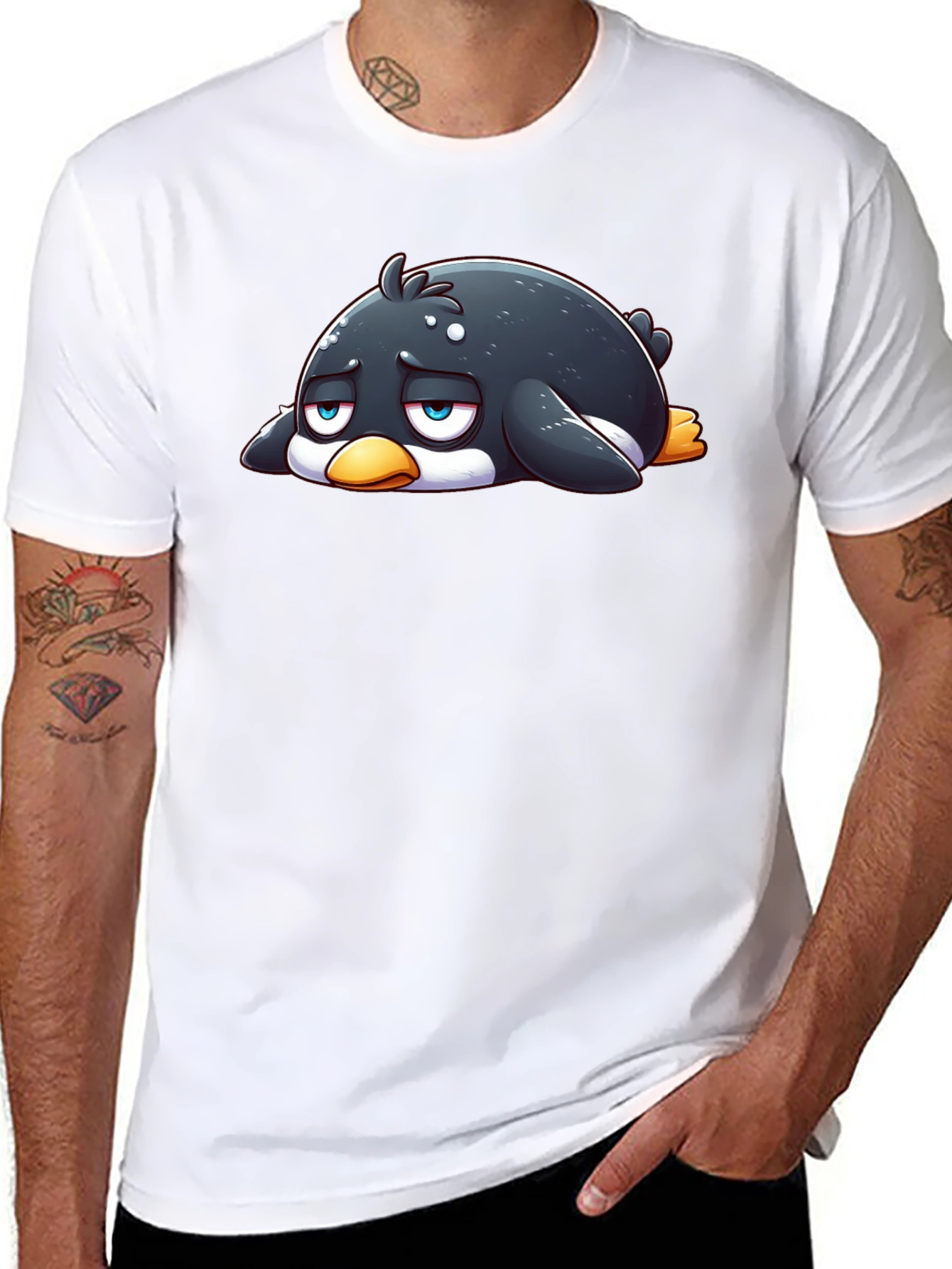 Black Sad Penguin Graphic Tee - Black Cotton Blend view 8