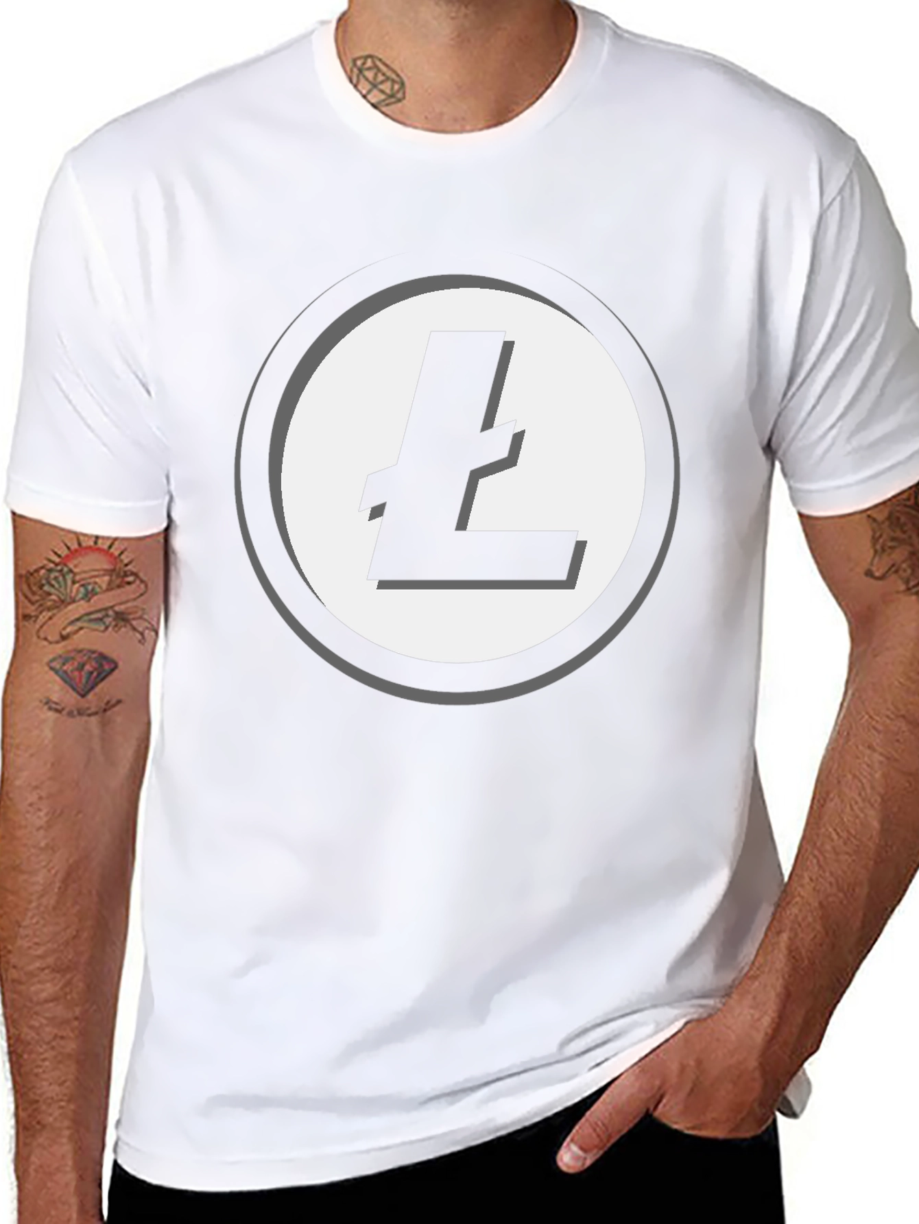 Black Litecoin Logo T-Shirt - Crypto Enthusiast Apparel view 8
