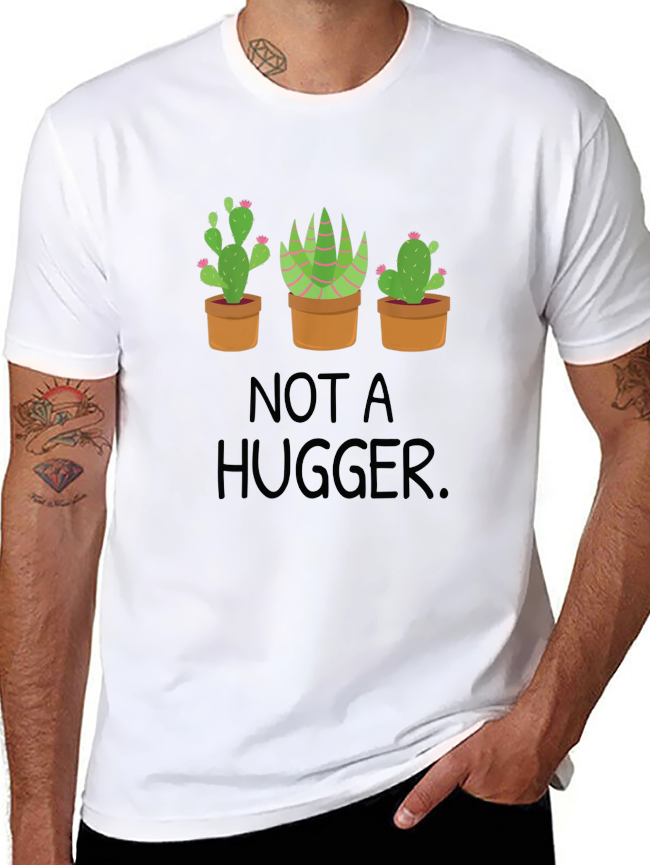 Black Not a Hugger Cactus Graphic Tee view 8