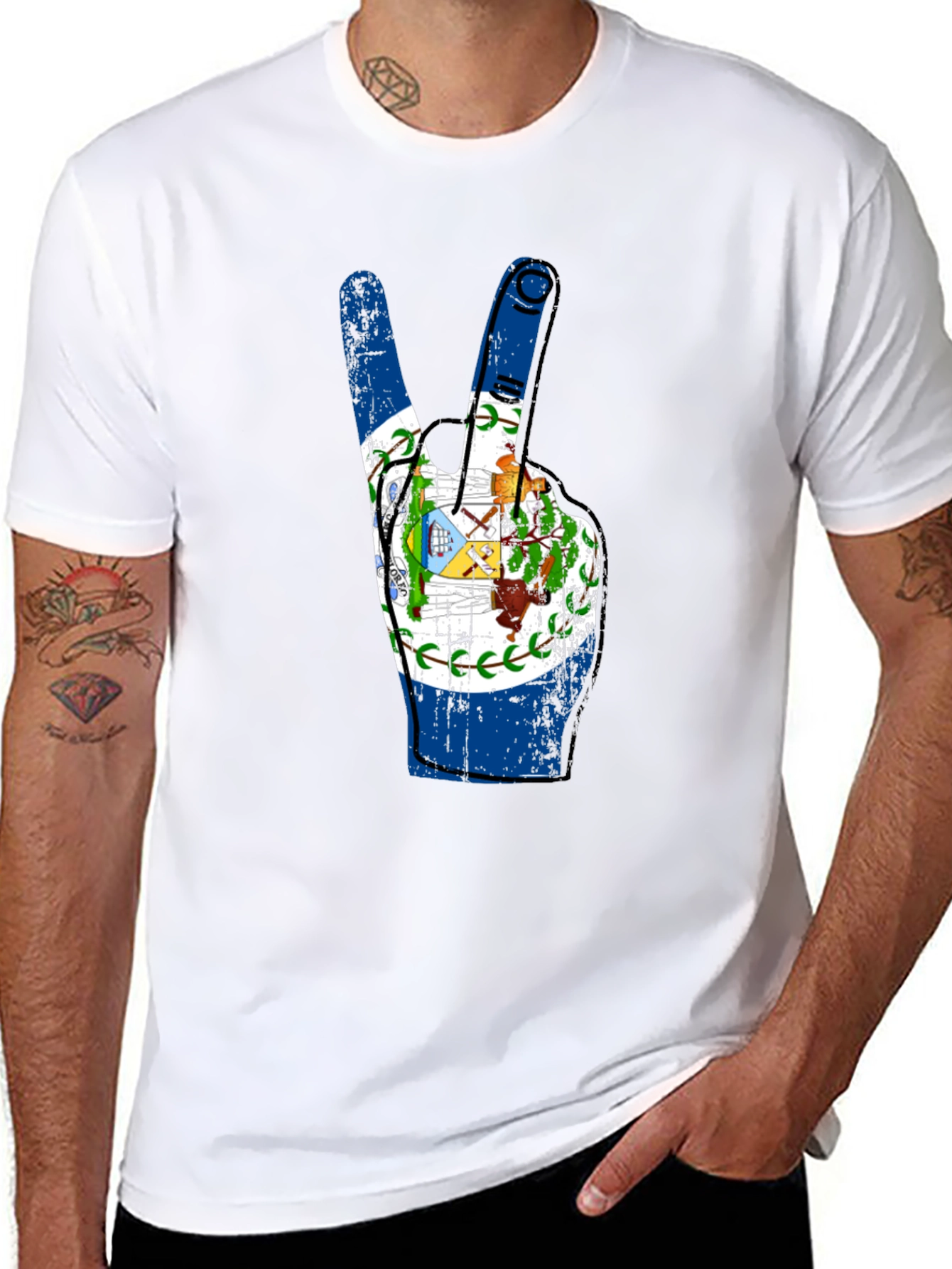 Belize Flag Peace Sign T-Shirt - 8