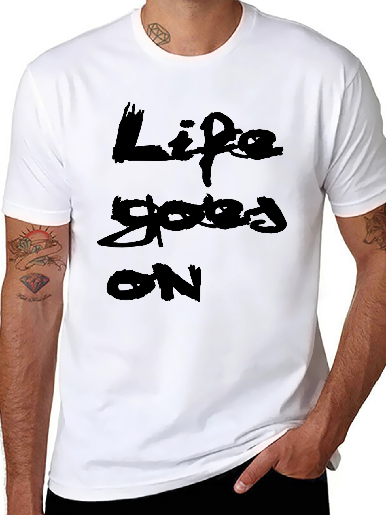 Black Life Goes On T-Shirt - Black Crew Neck Graphic Tee view 8