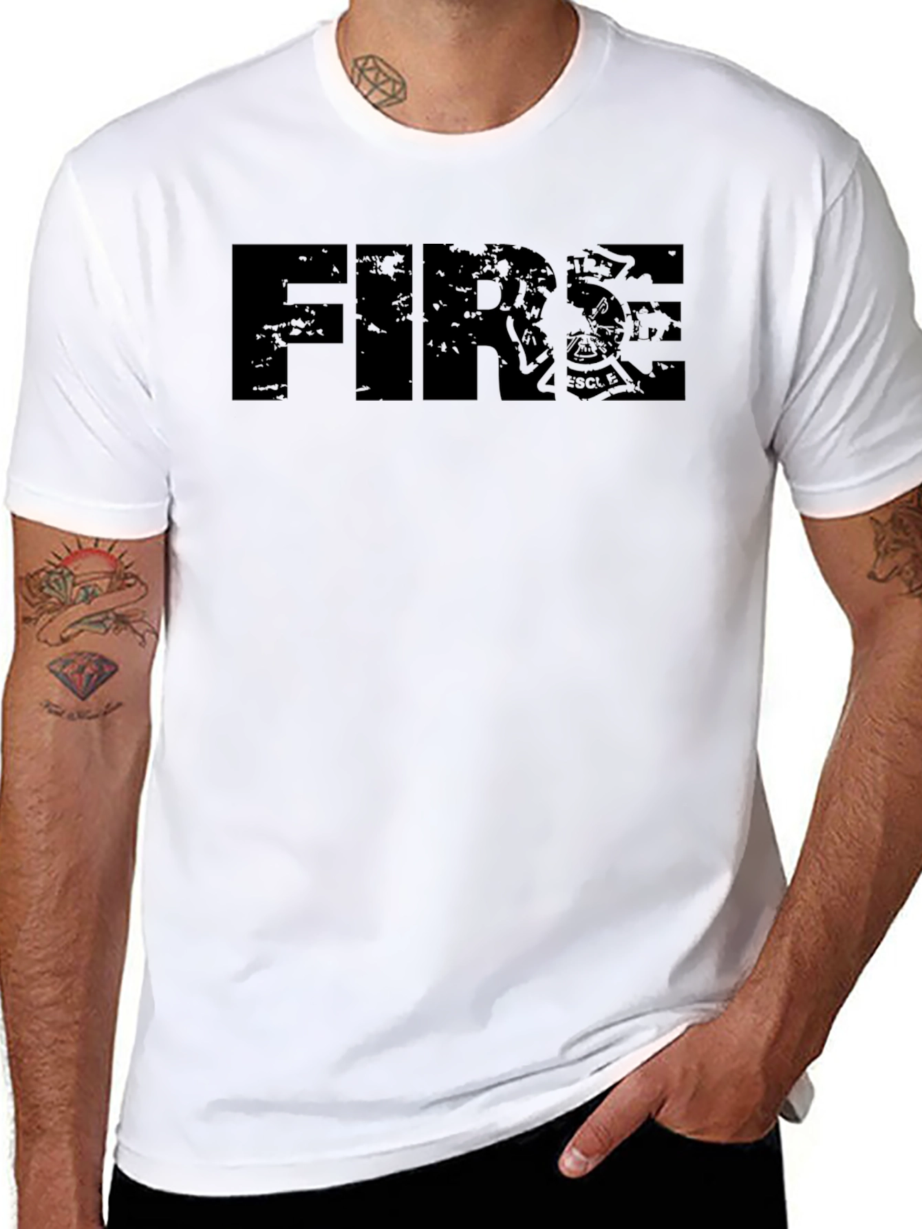Black Distressed FIRE Graphic T-Shirt - Black view 8