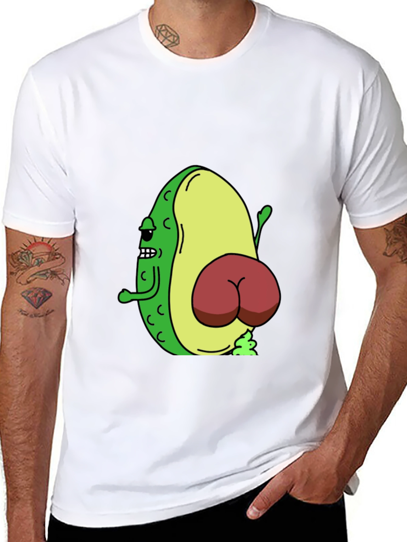 Black Funny Avocado Butt T-Shirt - Black view 8