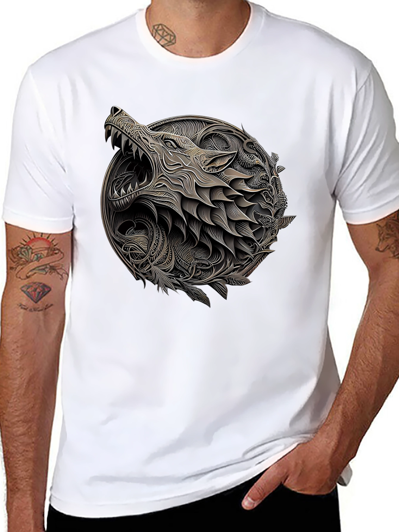 Black Wolf Art Black Tee - Unique Graphic Design view 8