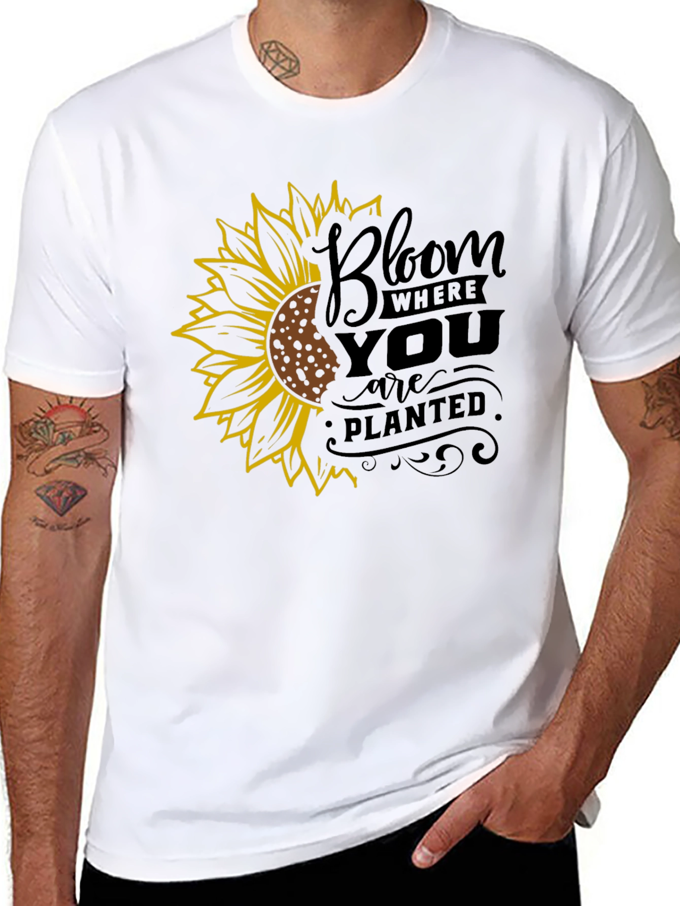 Black Bloom Where You Are Planted Sunflower Black T-Shirt view 8