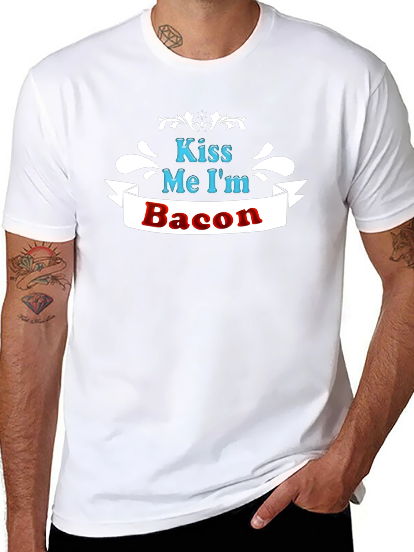 Black Kiss Me I'm Bacon - Funny T-Shirt view 8