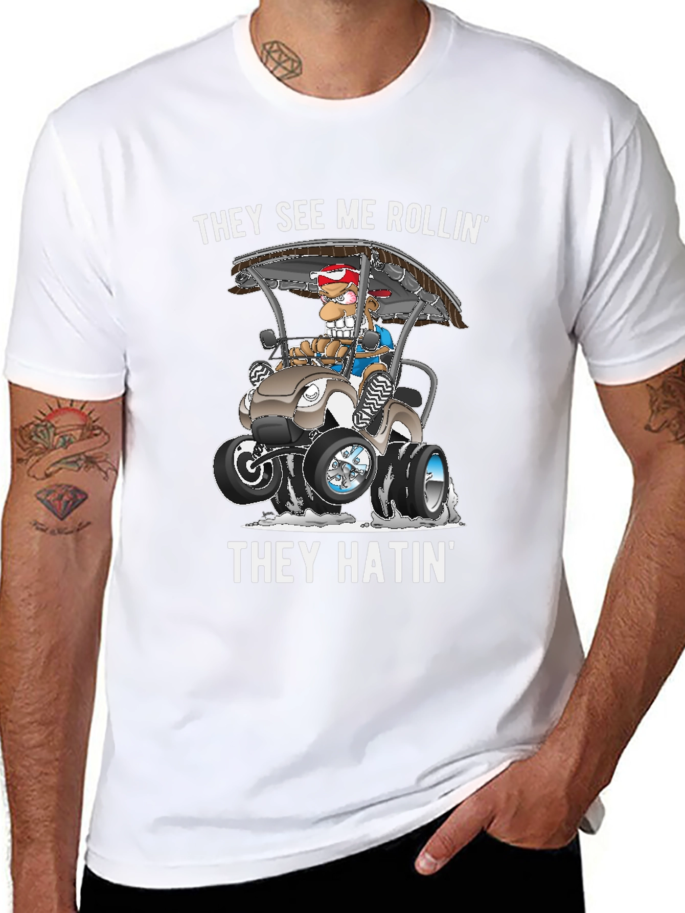 Black They See Me Rollin' T-Shirt Funny Cartoon Tee view 8