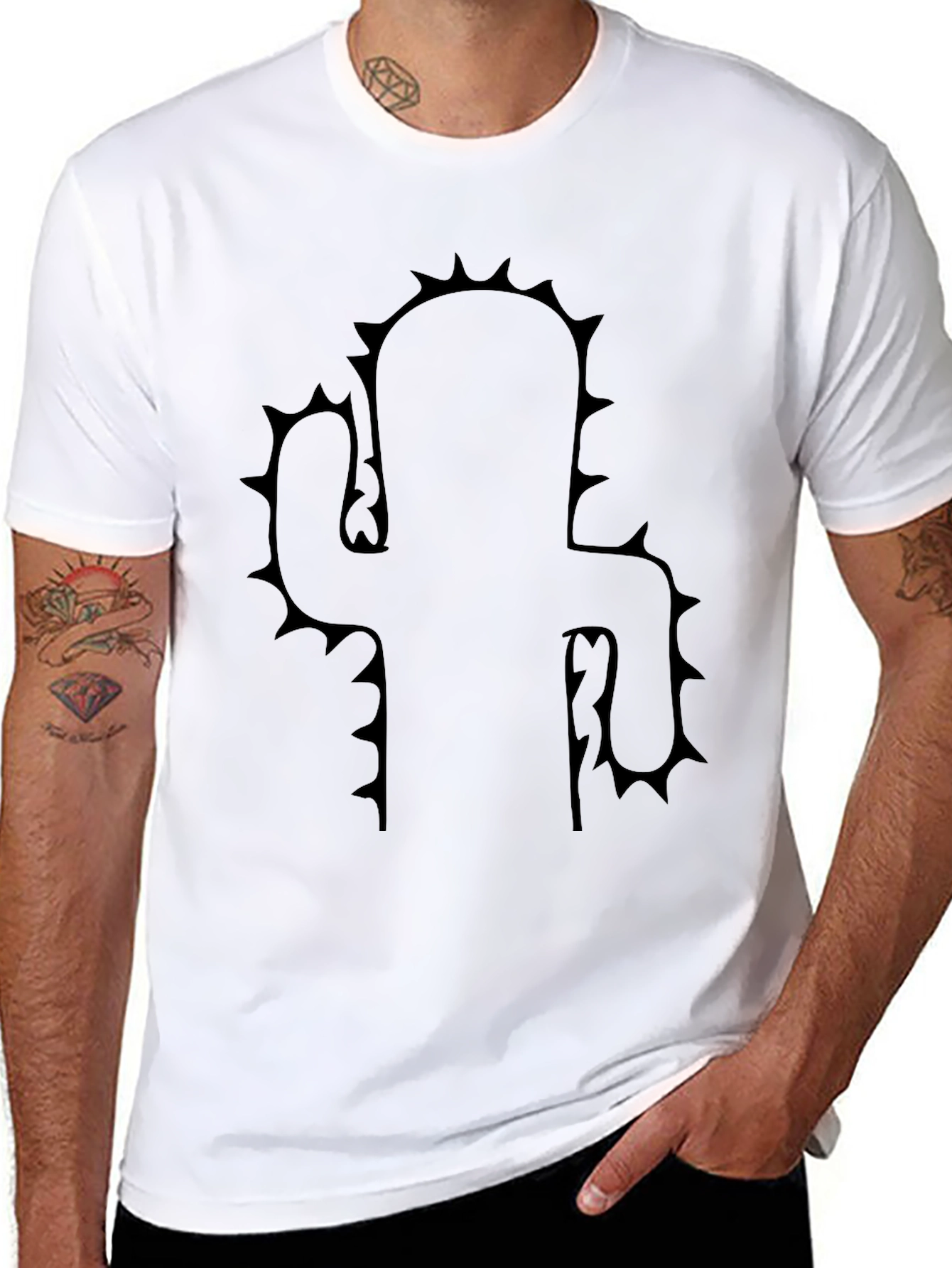Black Cactus Silhouette Black T-Shirt view 8