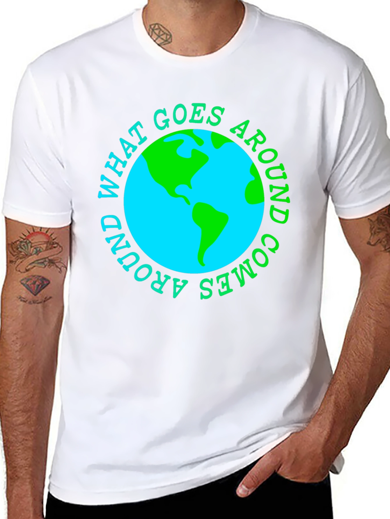 Black What Goes Around Comes Around Earth T-Shirt view 8