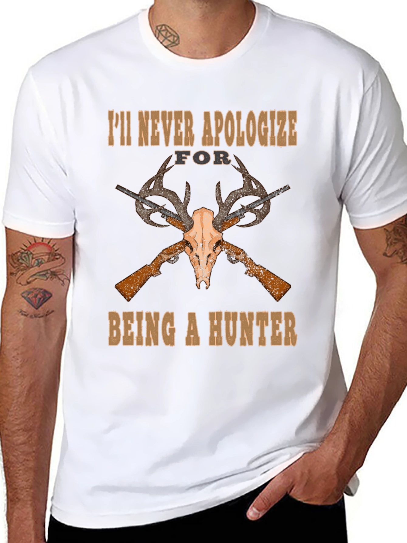 Black Hunter's Pride T-Shirt - Skull & Guns Design view 8