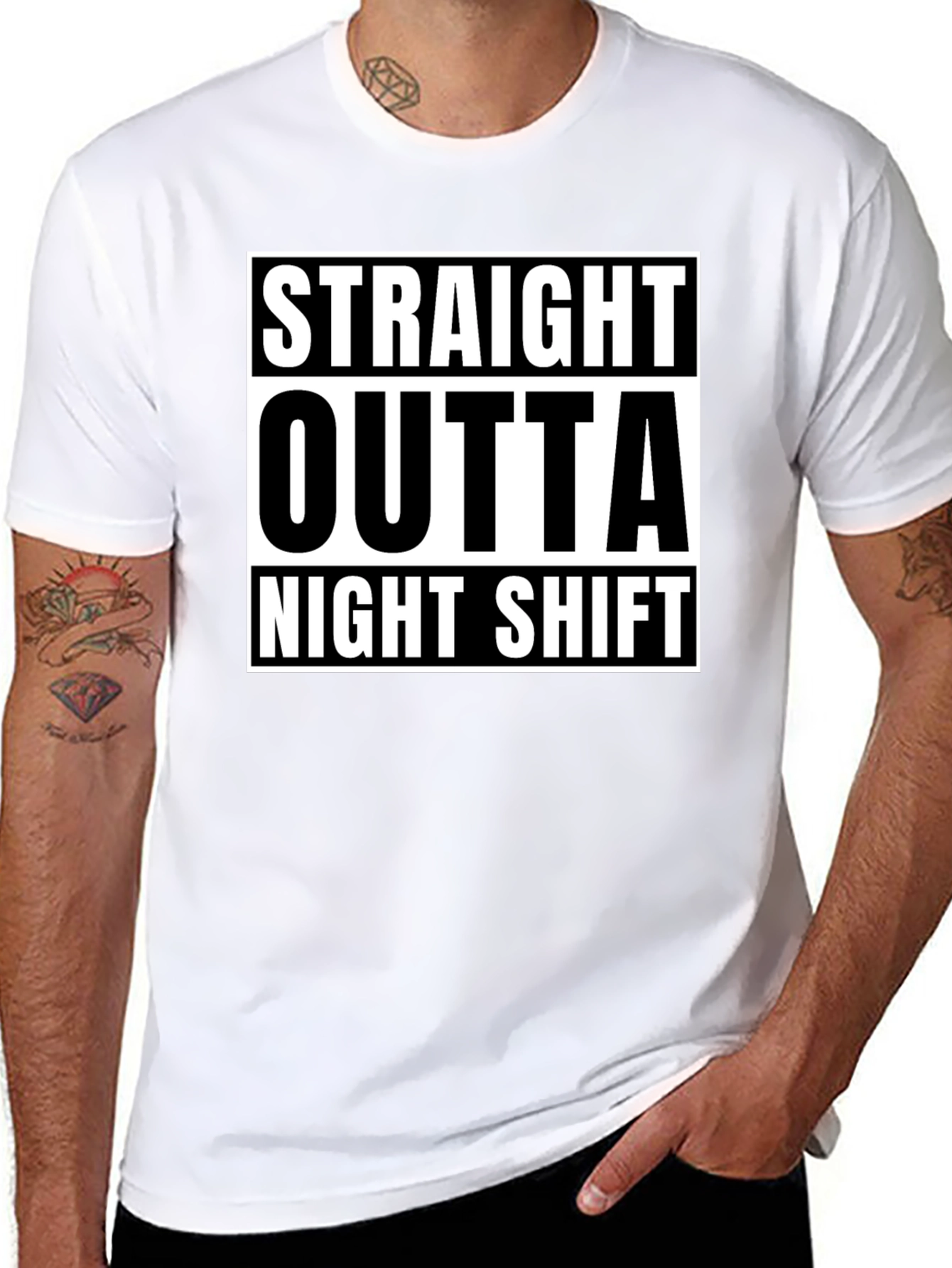 Black Straight Outta Night Shift Black Graphic T-Shirt view 8