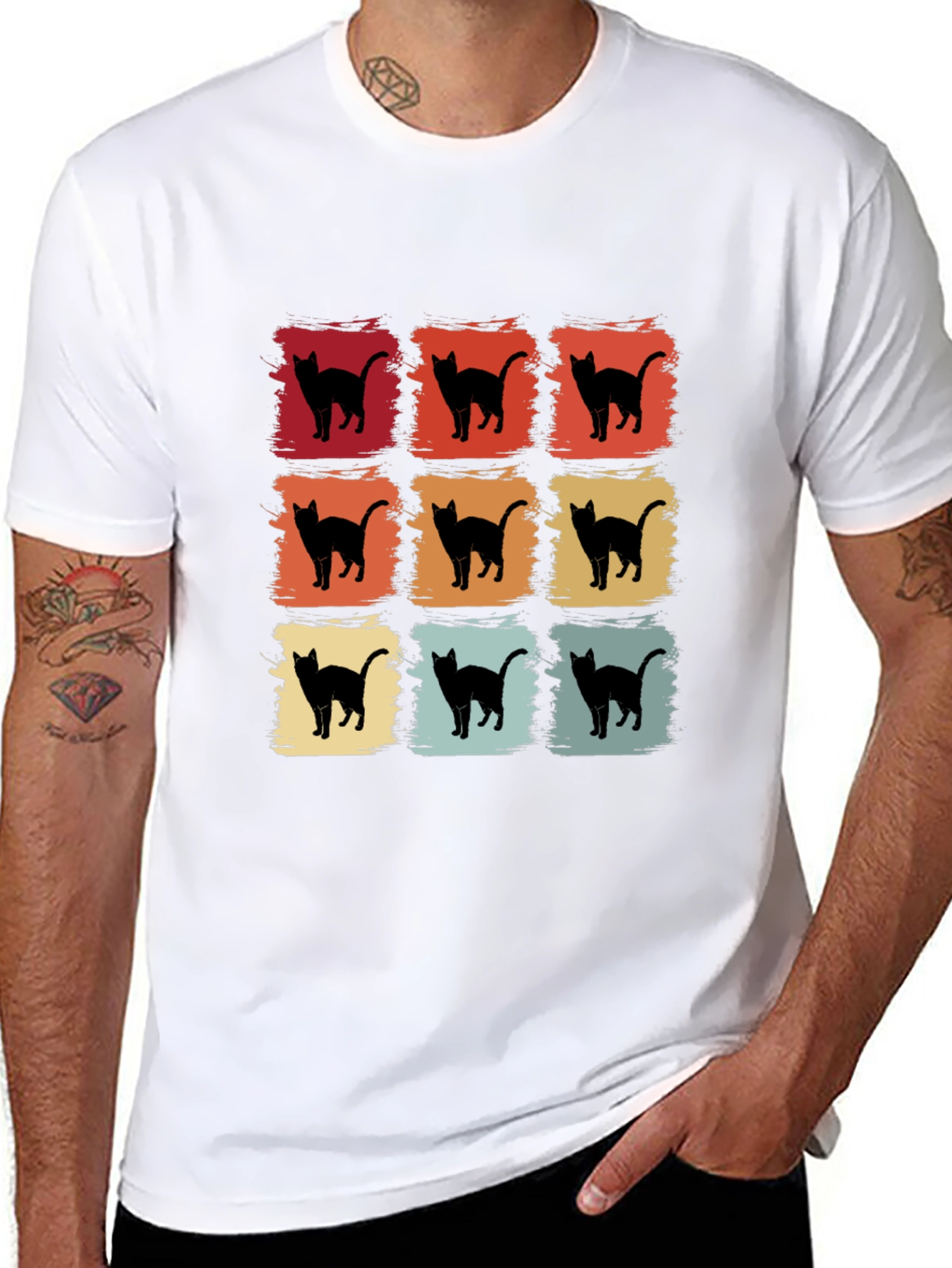 Black Retro Cat Graphic T-Shirt - Vintage Style view 8