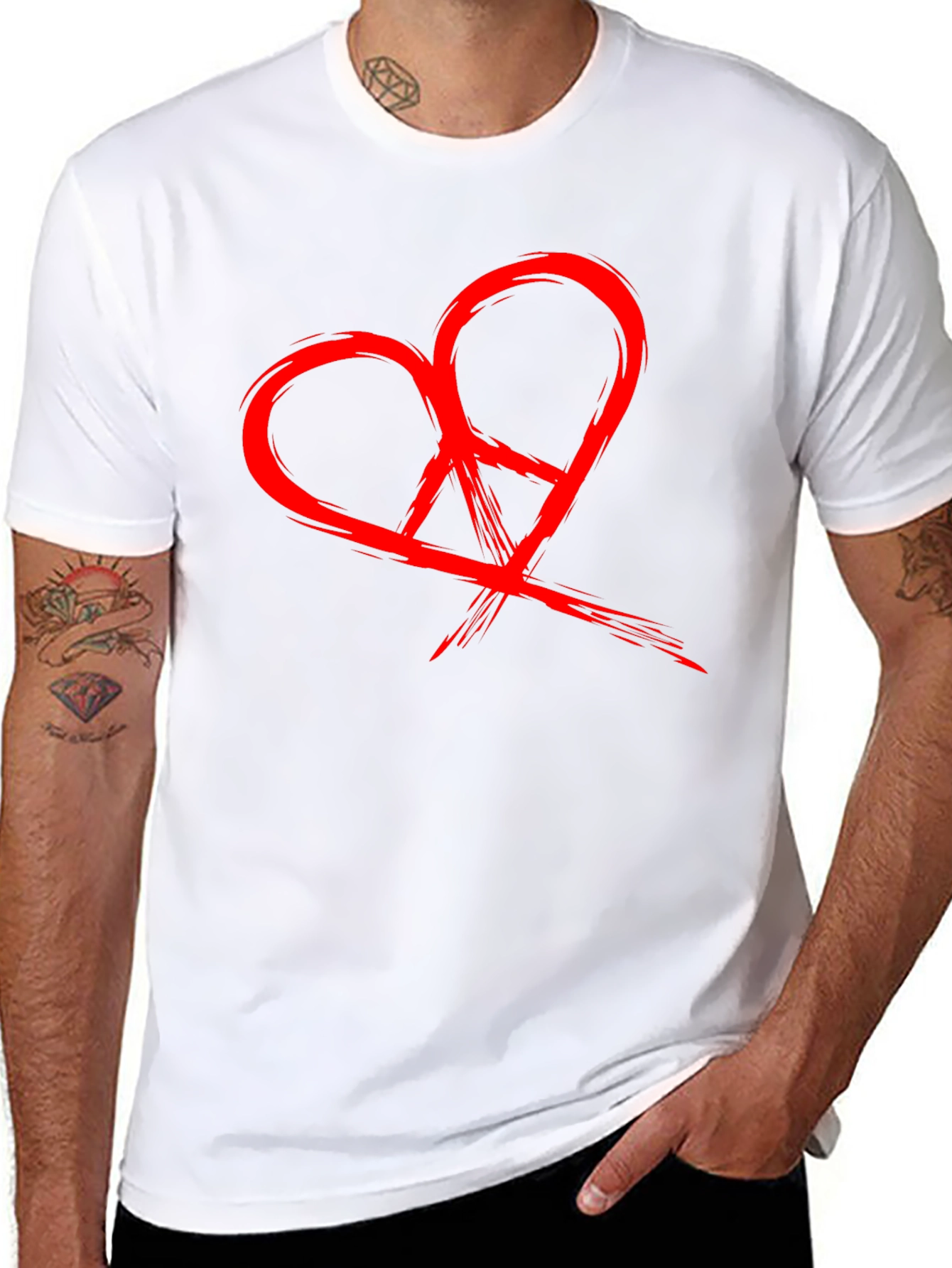 Black Heart Peace Sign Graphic Black T-Shirt view 8