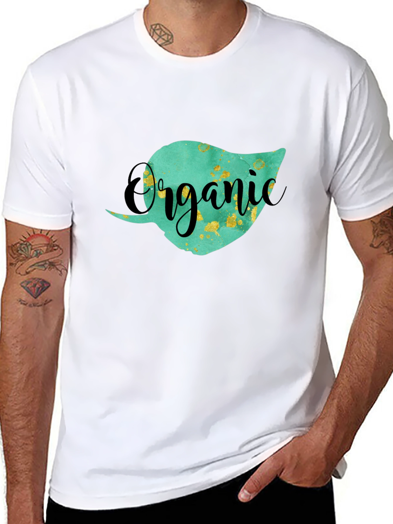 Black Organic Leaf Graphic T-Shirt - Unisex Black Tee view 8
