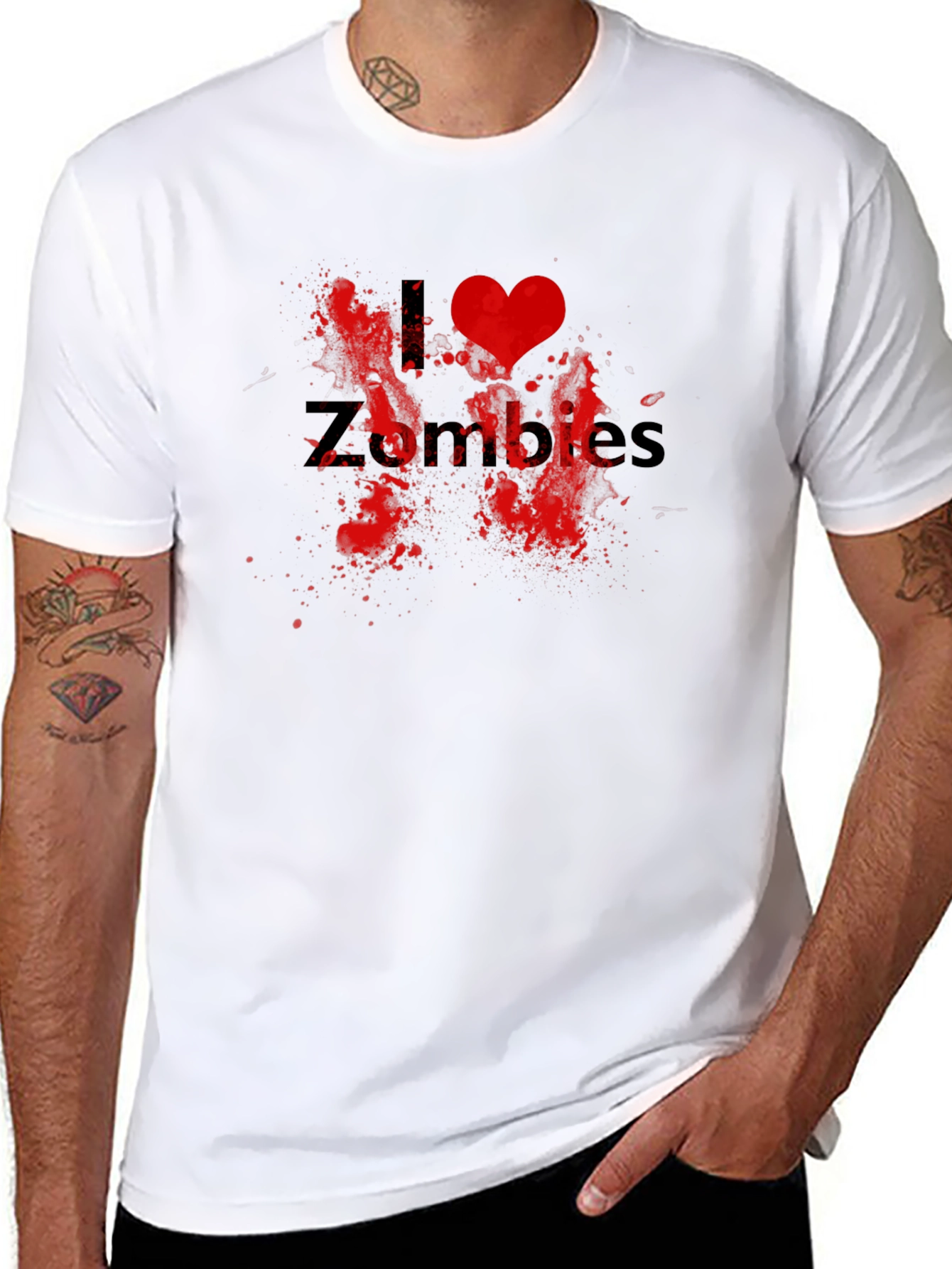 Black I Love Zombies Graphic Tee - Black Cotton T-Shirt view 8