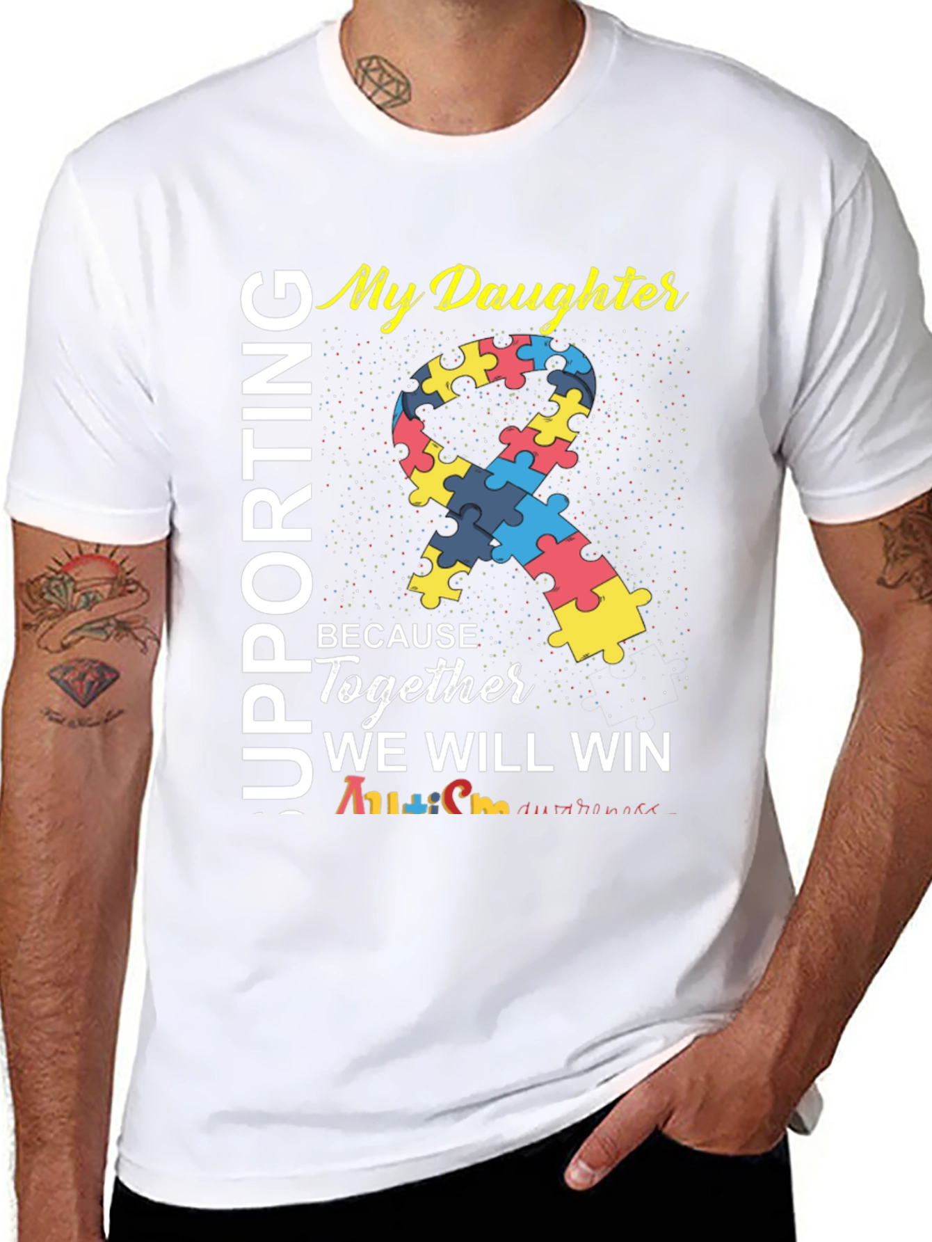 Black Autism Awareness T-Shirt - My Daughter - Together We Will Win view 8