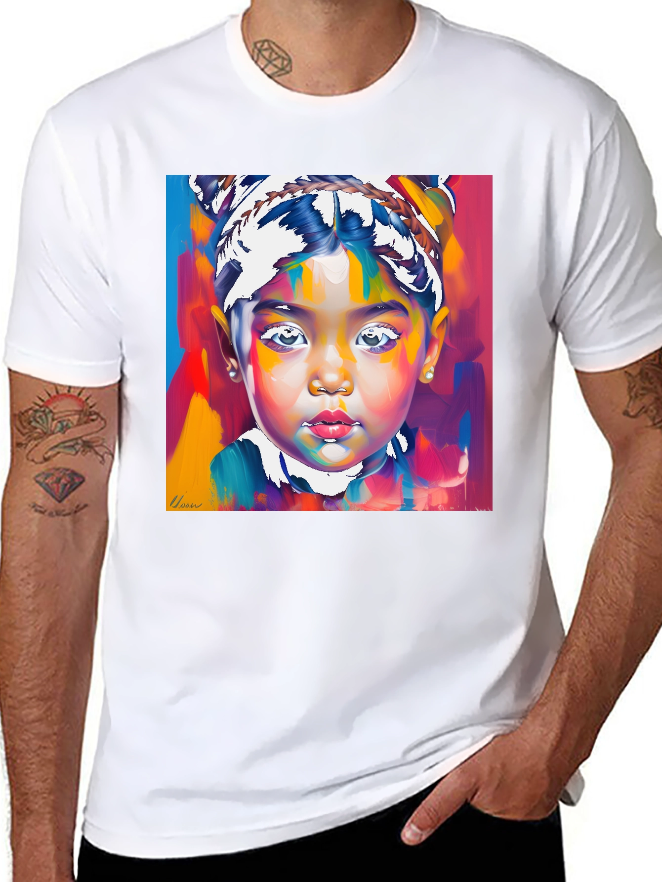 Black Artistic Child Portrait Graphic Tee - Bold & Unique view 8