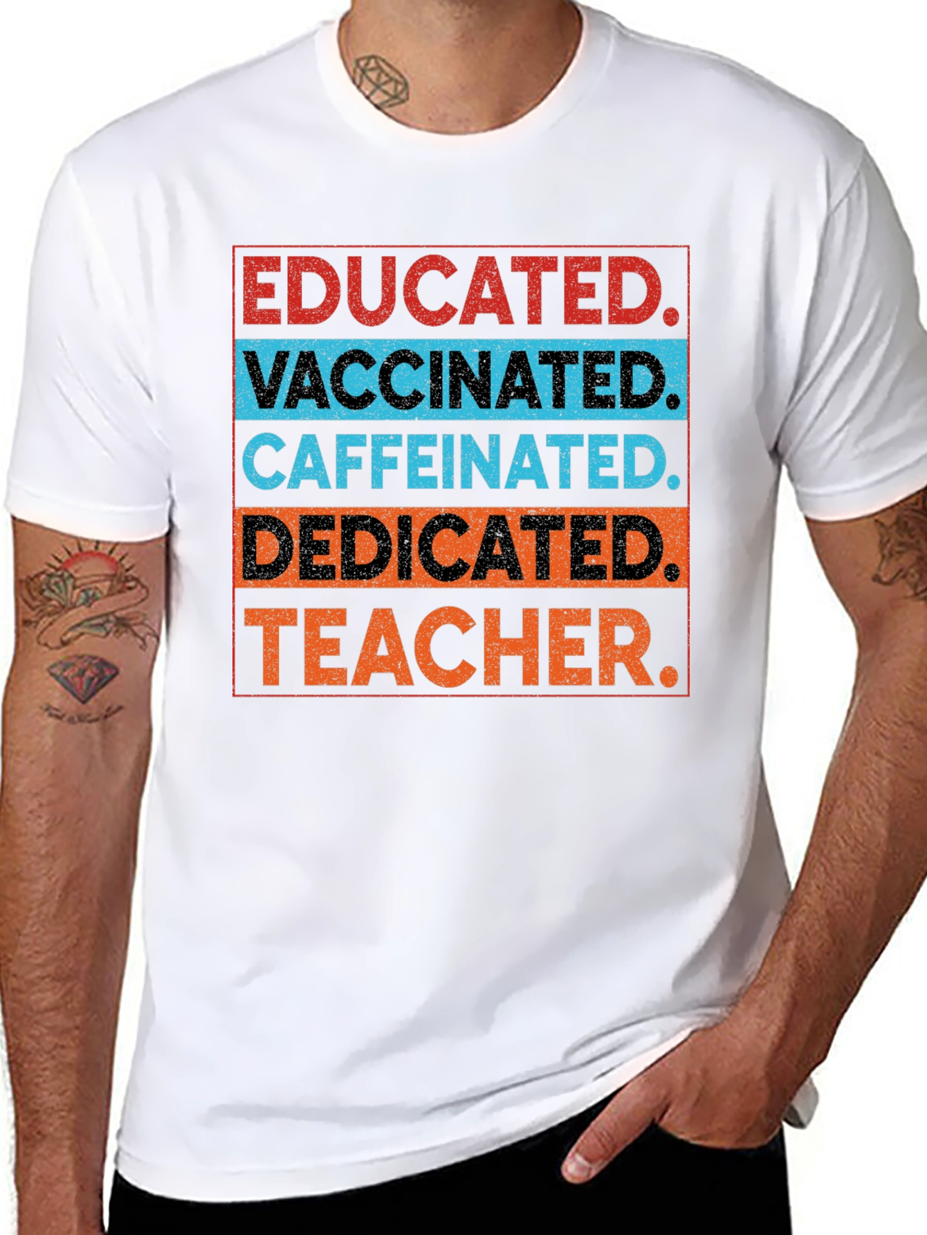 Black Educated Vaccinated Caffeinated Dedicated Teacher T-Shirt view 8