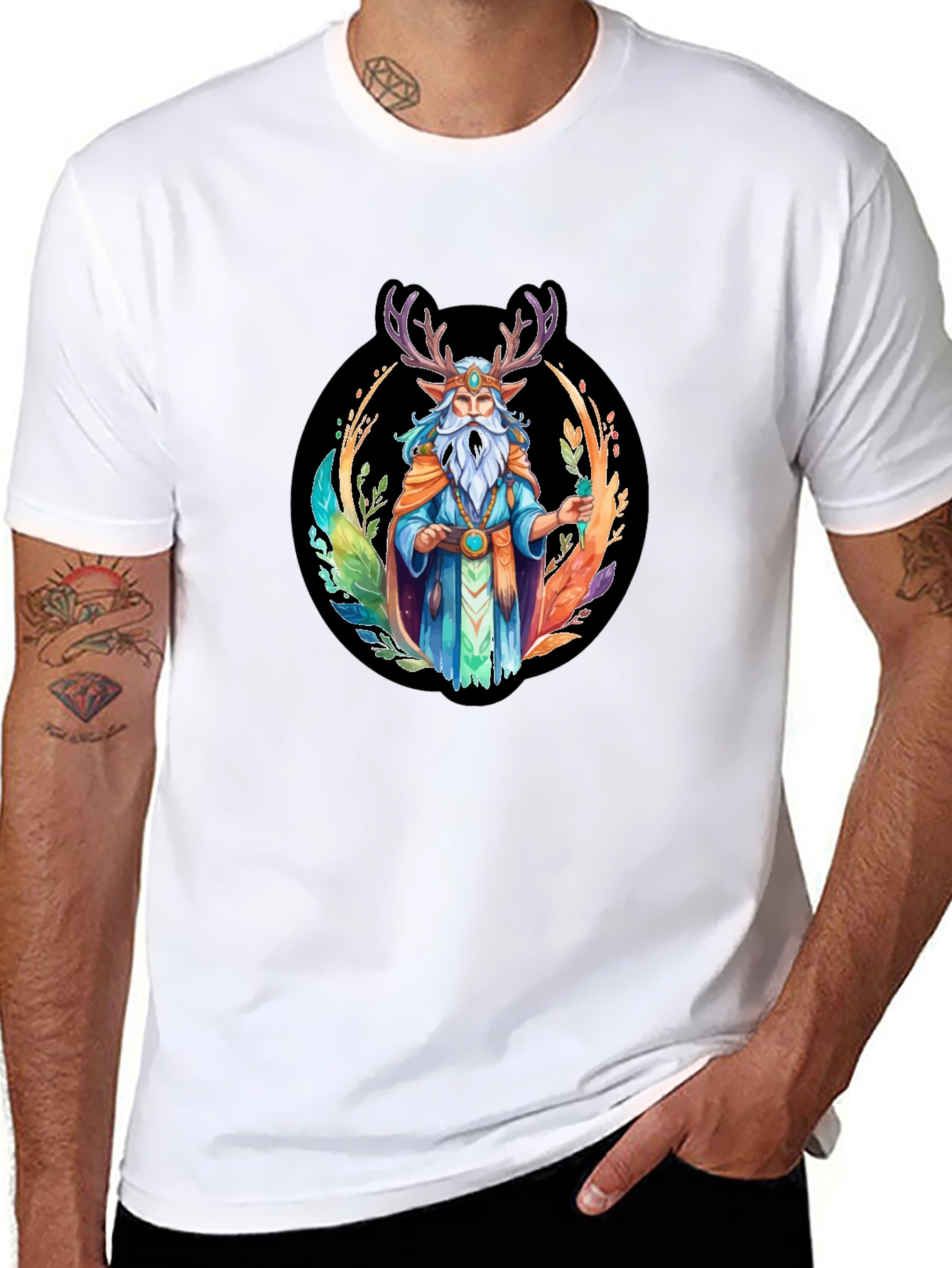 Black Mystic Druid Graphic Tee - Black Cotton T-Shirt view 8