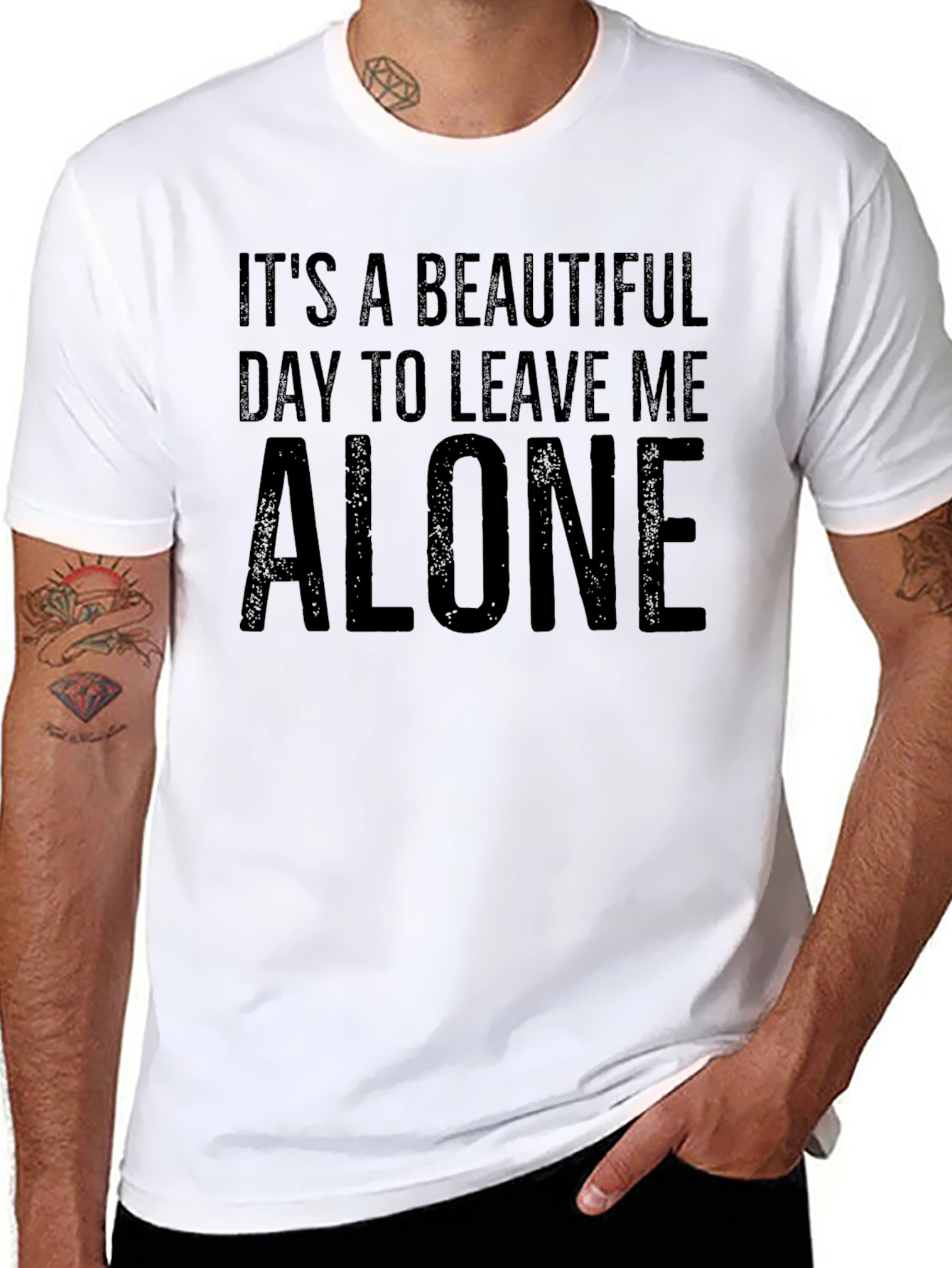 Black Humorous "Leave Me Alone" Graphic Tee - Black view 8