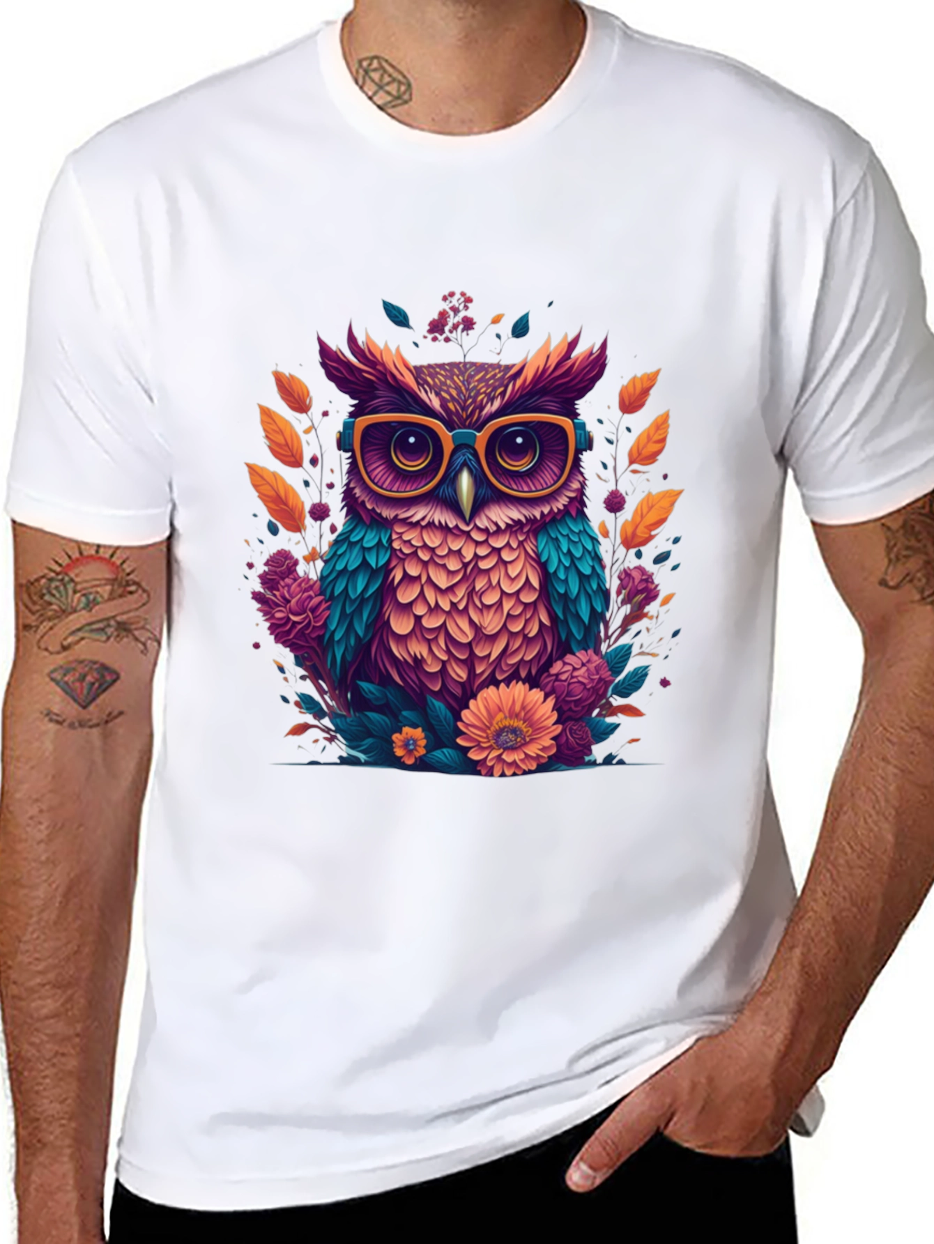 Black Owl with Glasses Graphic Tee view 8