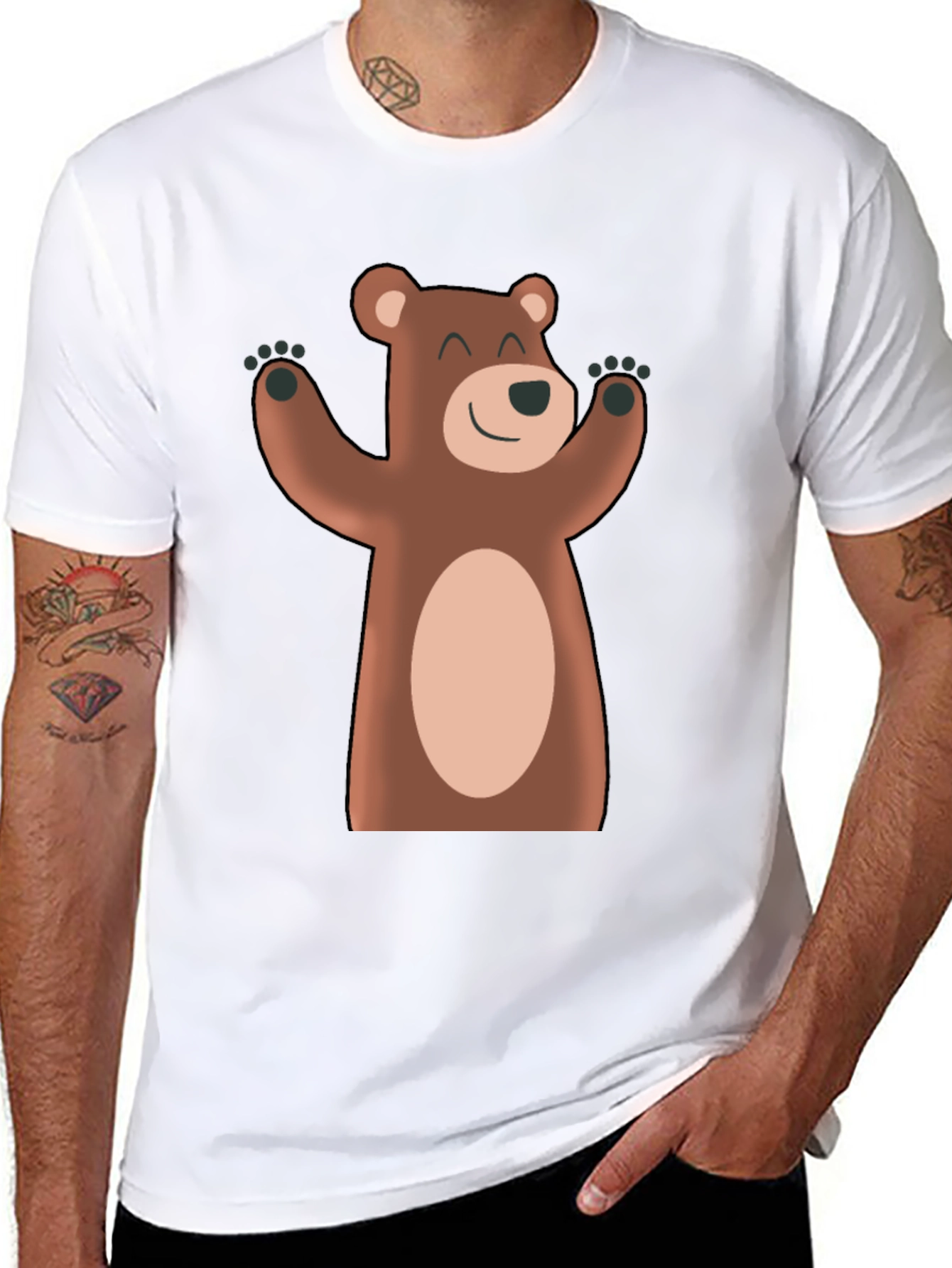 Black Cute Cartoon Bear Black T-Shirt view 8