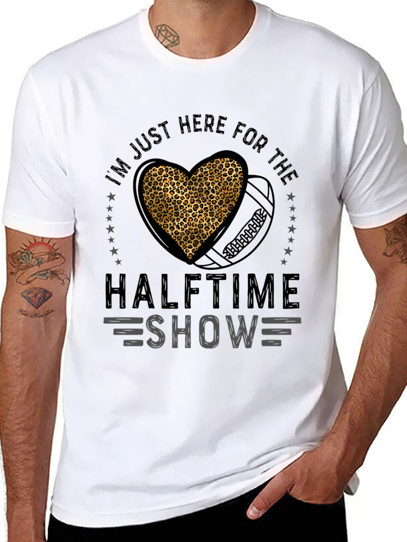 Black Halftime Show Leopard Heart Football T-Shirt view 8