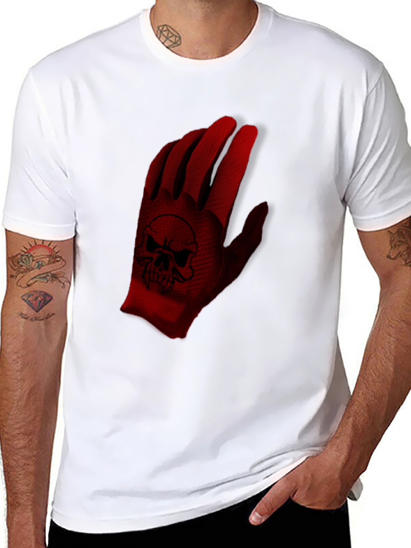 Black Skull Glove Graphic T-Shirt view 8