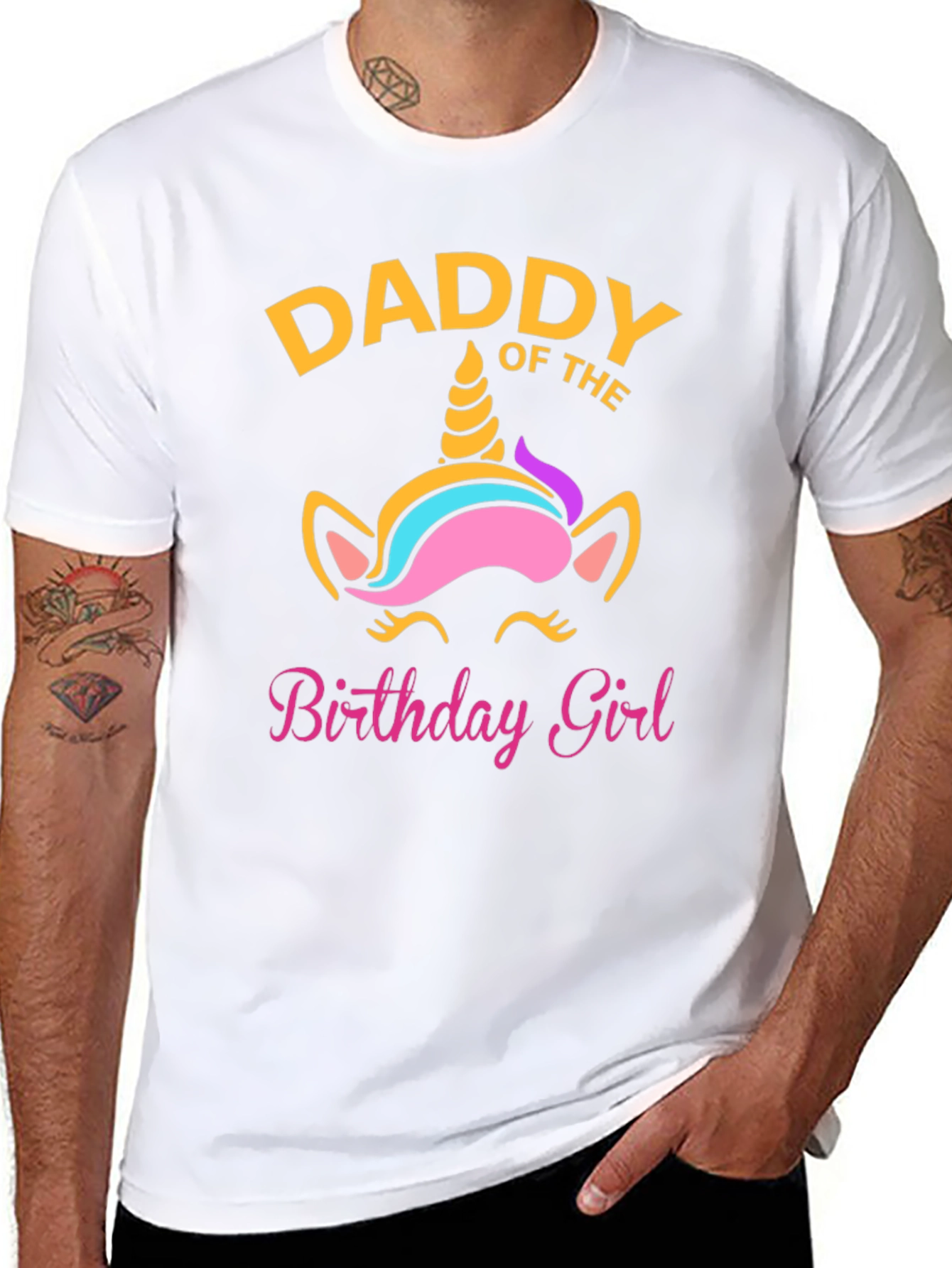 Black Daddy of the Birthday Girl Unicorn T-Shirt view 8