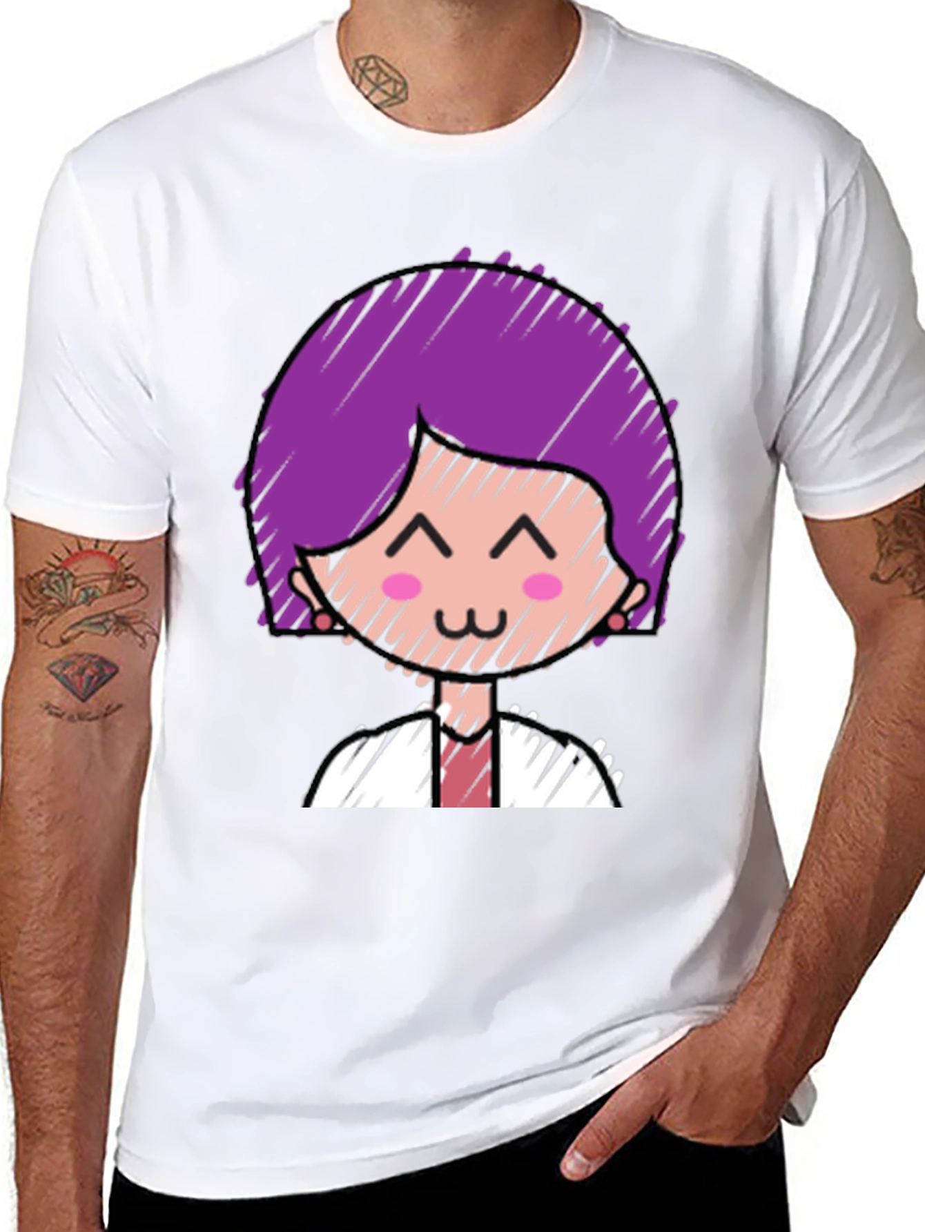 Black Cute Character Graphic Tee - Black Cotton Blend view 8