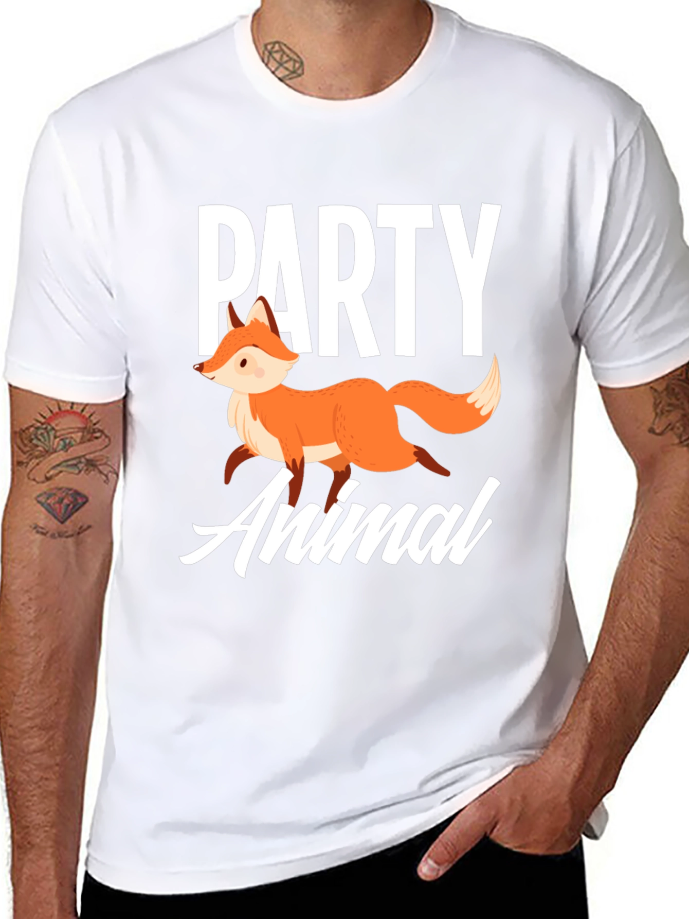Black Party Animal Fox Graphic T-Shirt - Unisex view 8